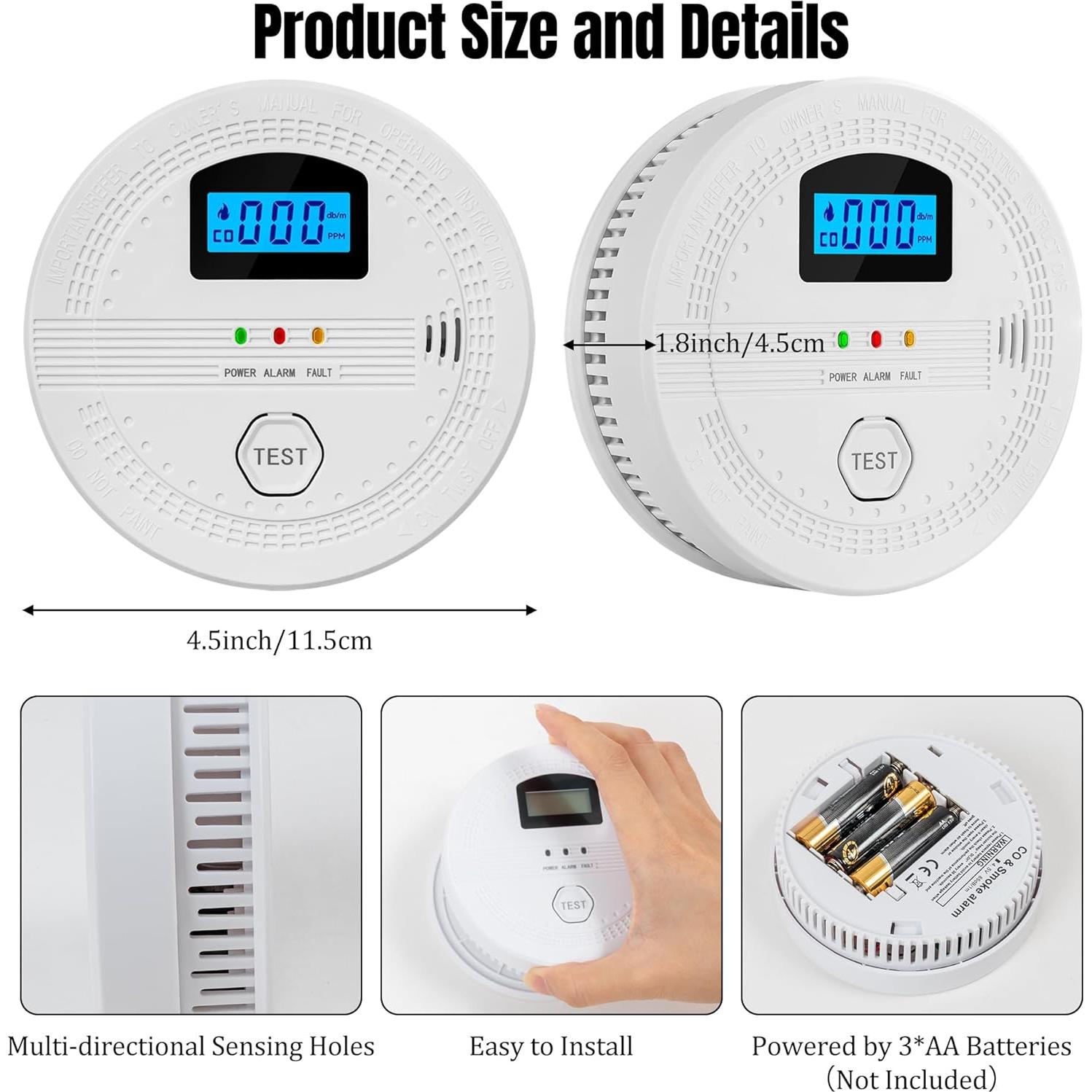 Detector de Humo y Monóxido de Carbono GQIRIL con Pantalla LCD