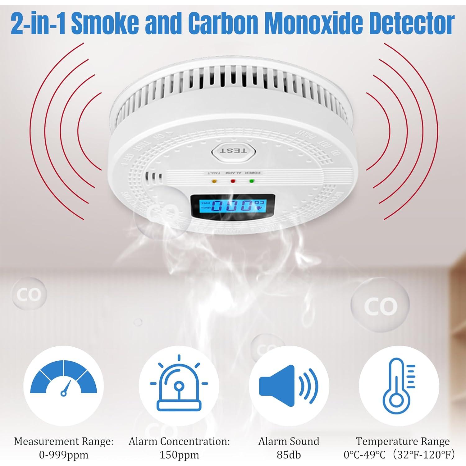 Detector de Humo y Monóxido de Carbono GQIRIL con Pantalla LCD