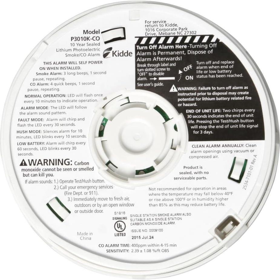 Alarma de Humo y Monóxido Kidde P3010K-CO con Batería de 10 Años