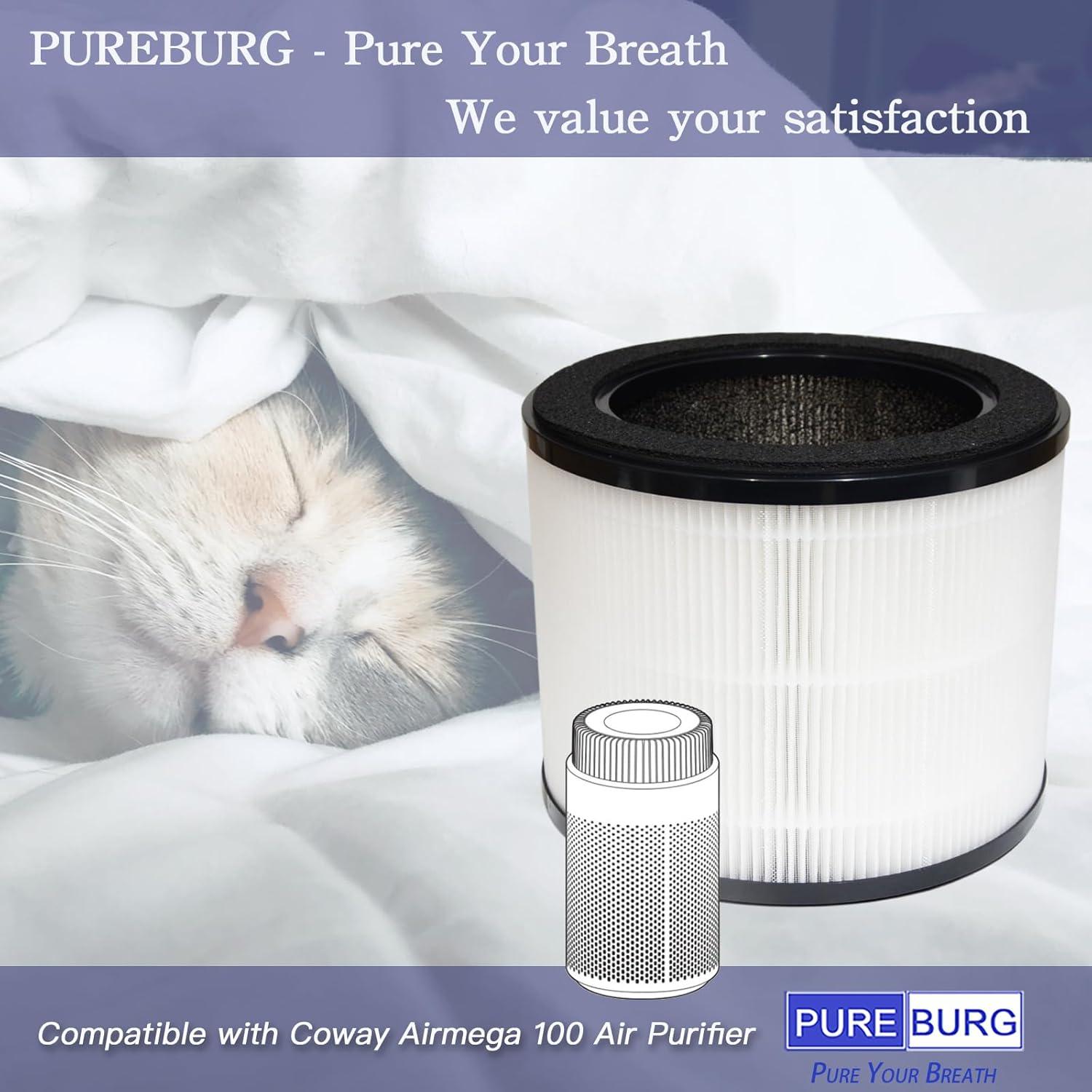 Filtro de Reemplazo PUREBURG H13 HEPA para Purificador Coway Airmega 100 - Paquete de 2