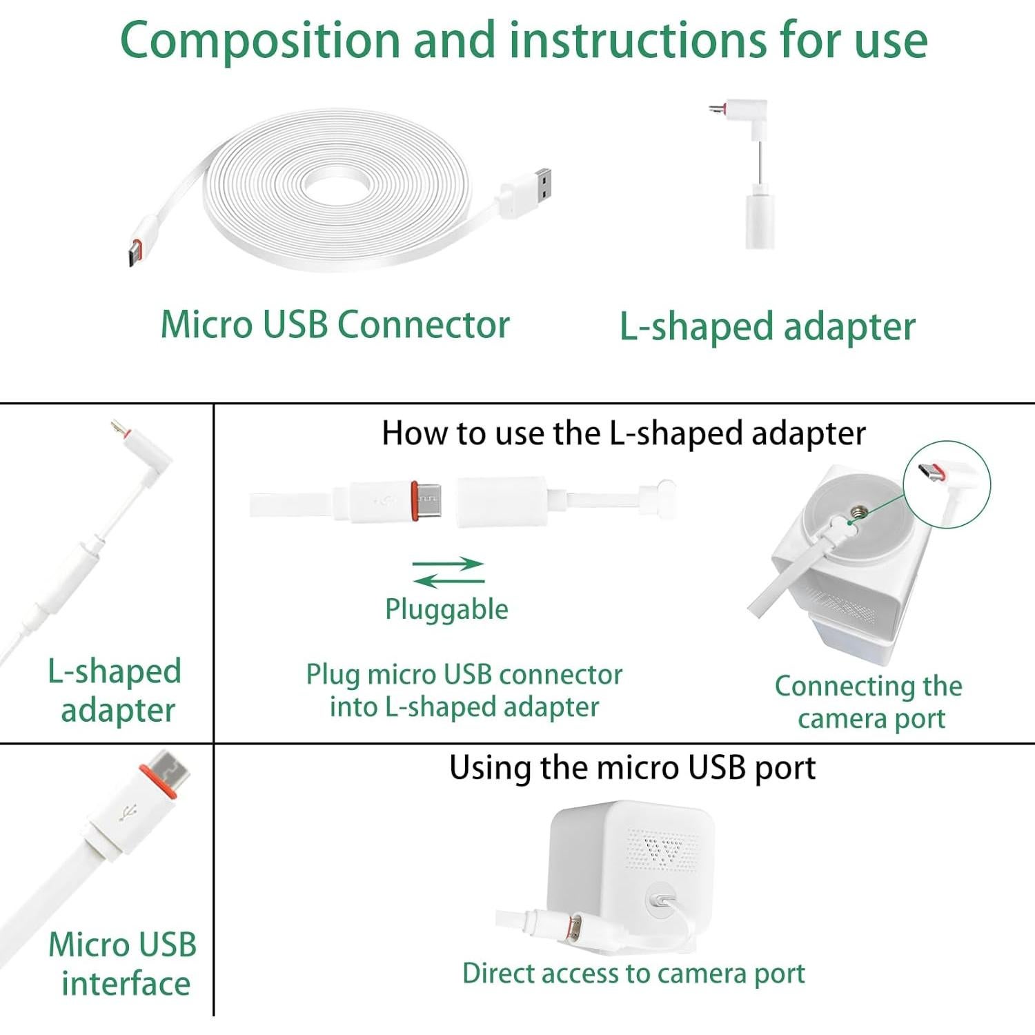 Cable de carga micro USB 6.1m AYIIFEI para Wyze Cam
