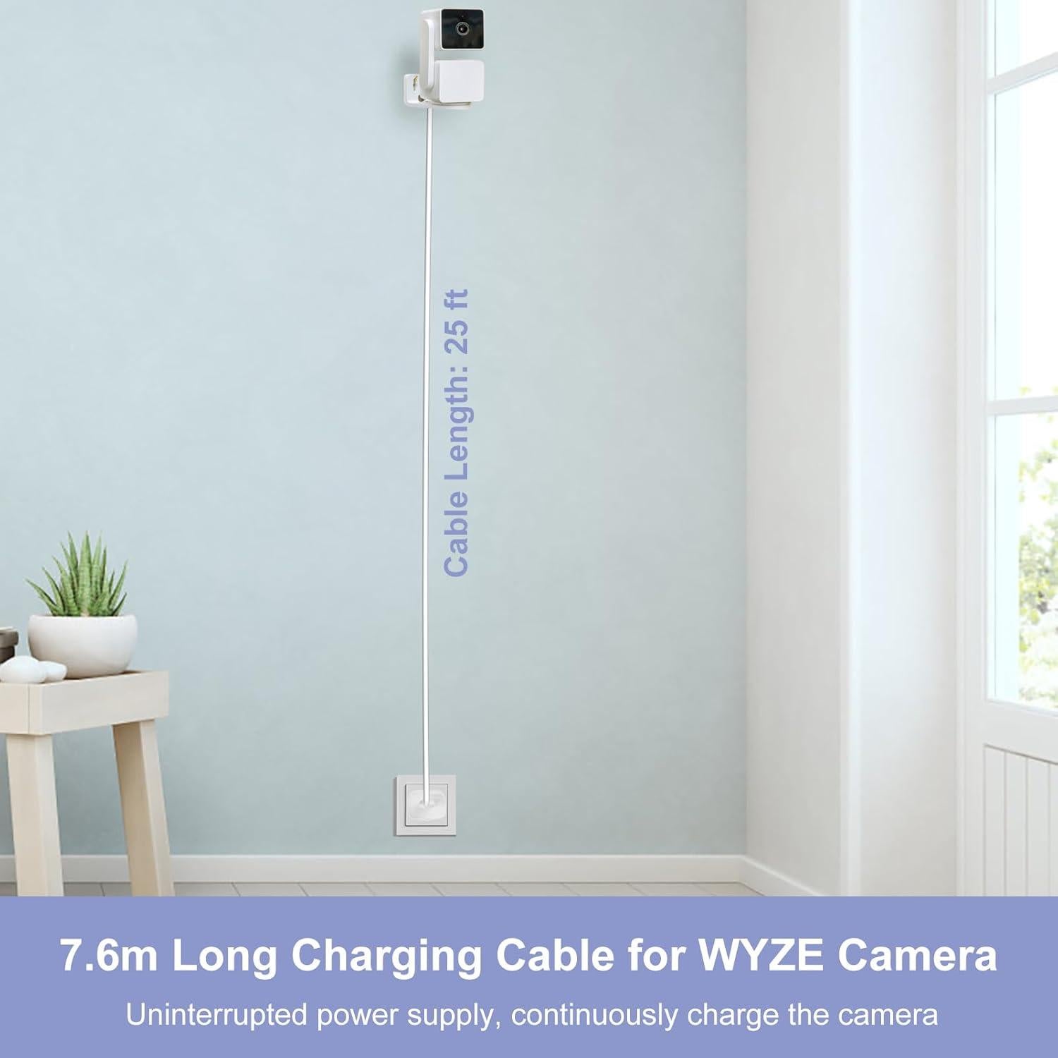 Paquete de 2 Cables de Extensión de Poder 7.6m para WYZE Cam Pan v3
