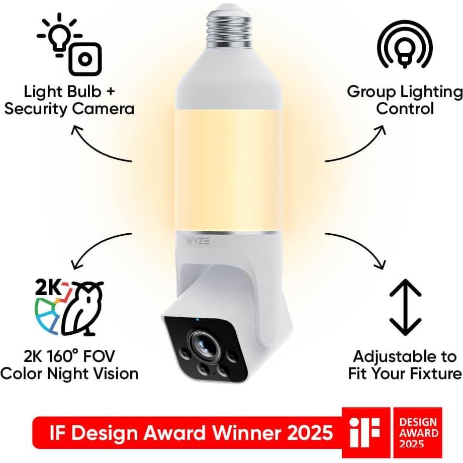 Cámara de Seguridad Bulb Cam Wyze 2K HD con Alarma y Luz LED