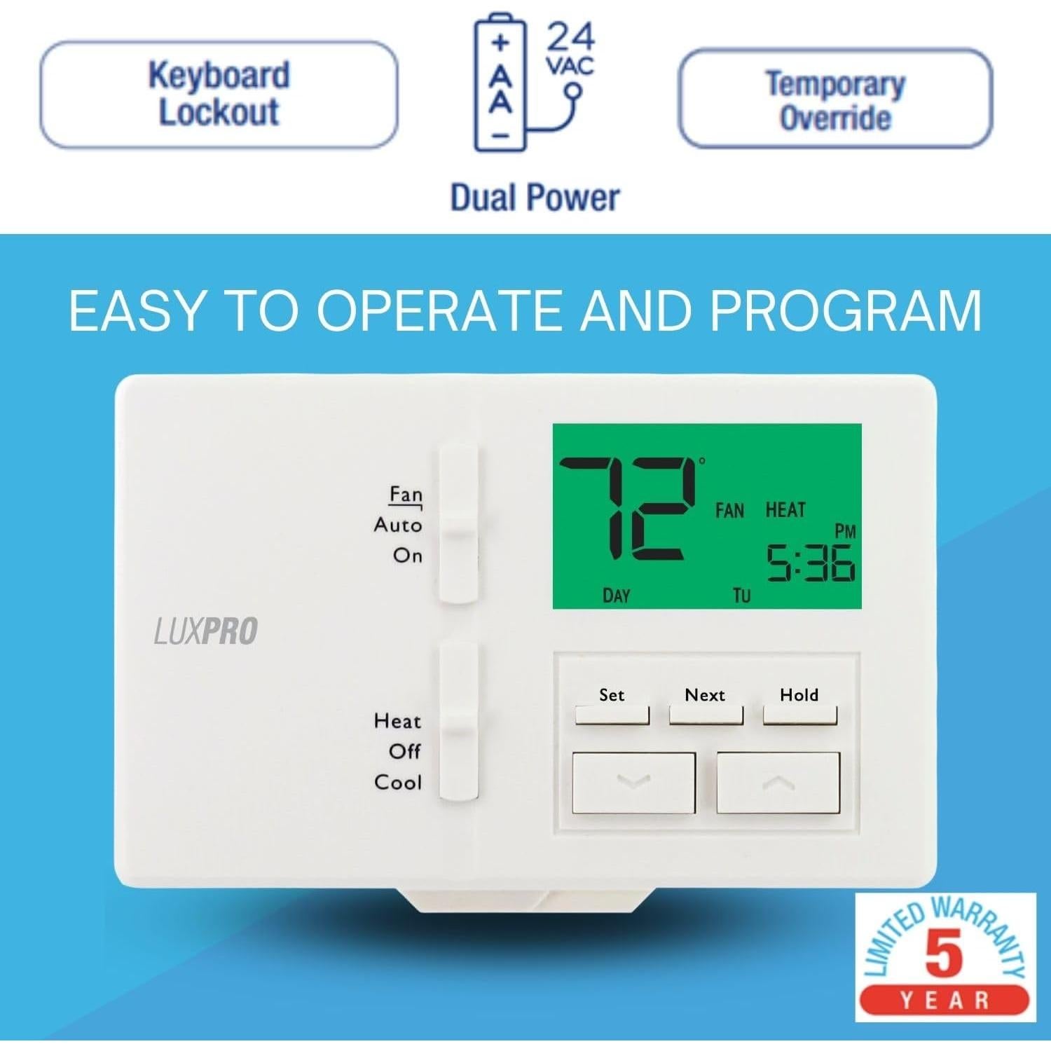 Termostato Programable LUX P711 para Aire Acondicionado y Calefacción