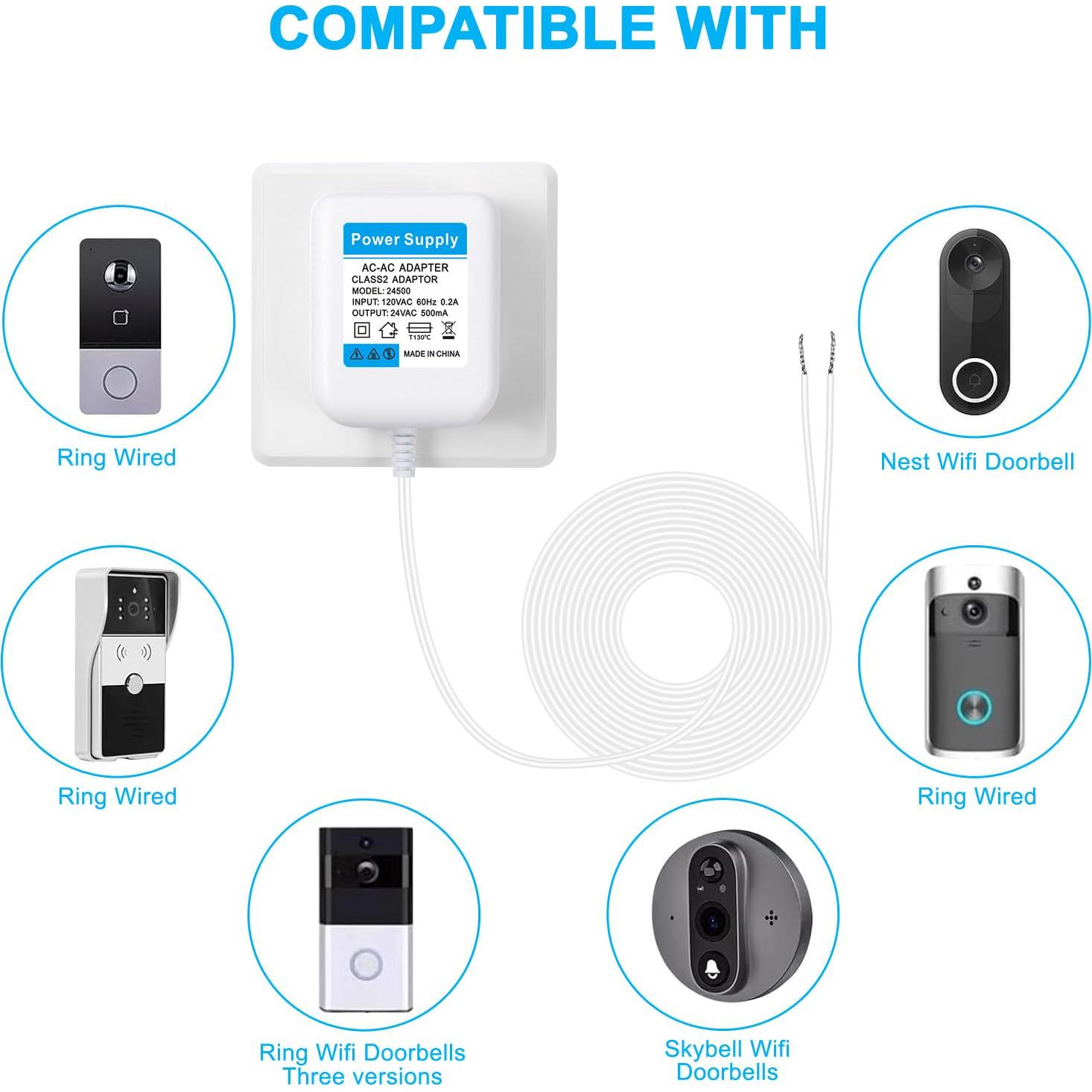 Transformador de Timbre 24V 500mA SZCHXSDZ - 5m Cable