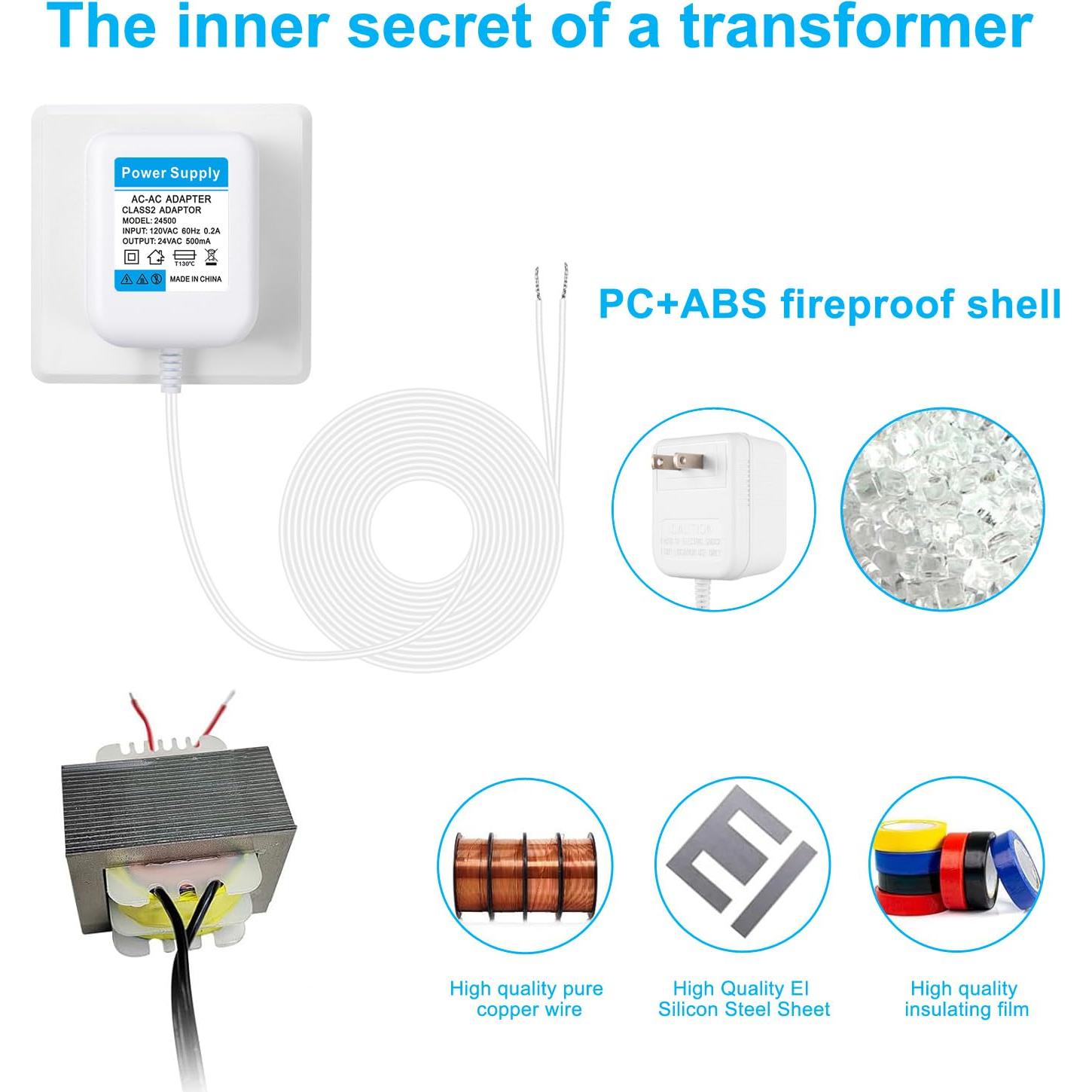 Transformador de Timbre 24V 500mA SZCHXSDZ - 5m Cable