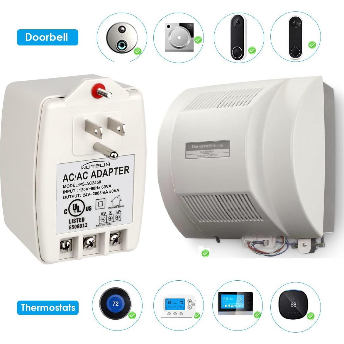 Transformador de pared 24V 50VA WUYELIN para timbres y termostatos