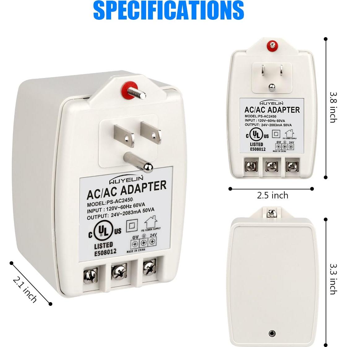 Transformador de pared 24V 50VA WUYELIN para timbres y termostatos