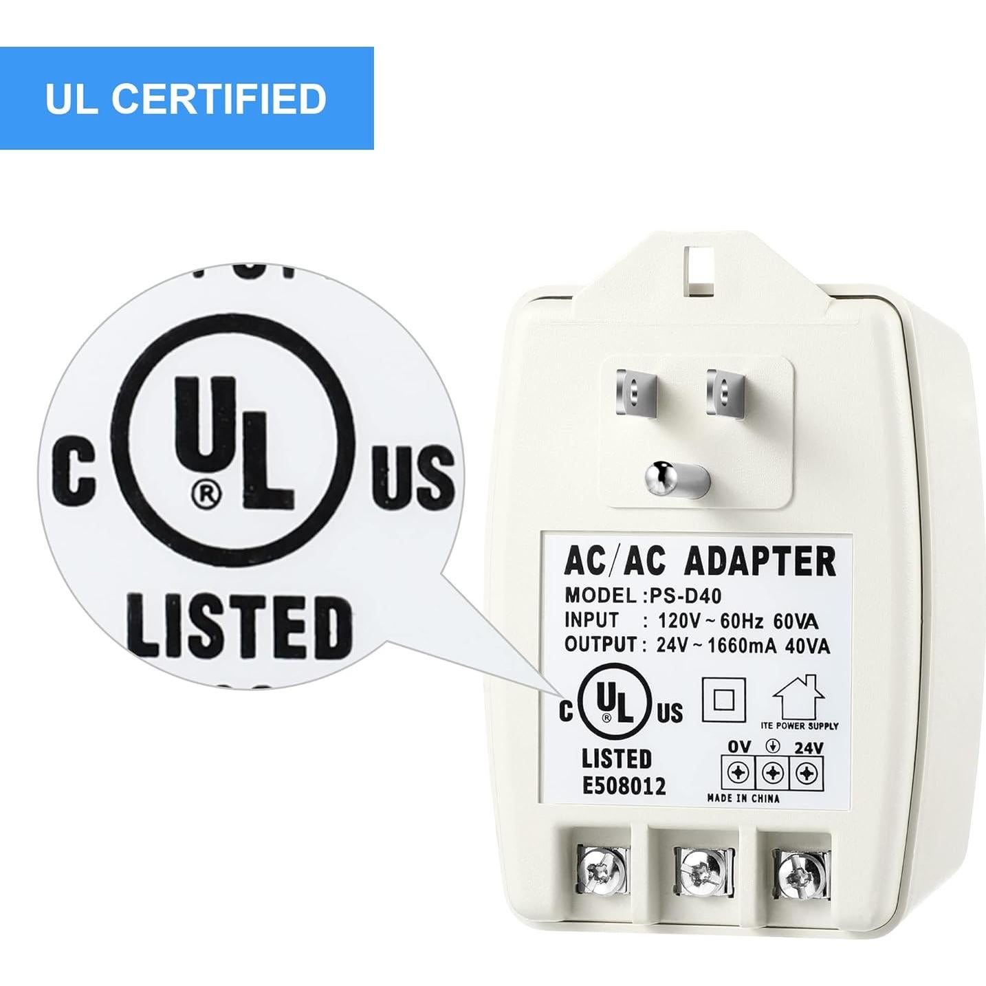 Transformador Hotop 24V 40VA Enchufable con Fusible PTC