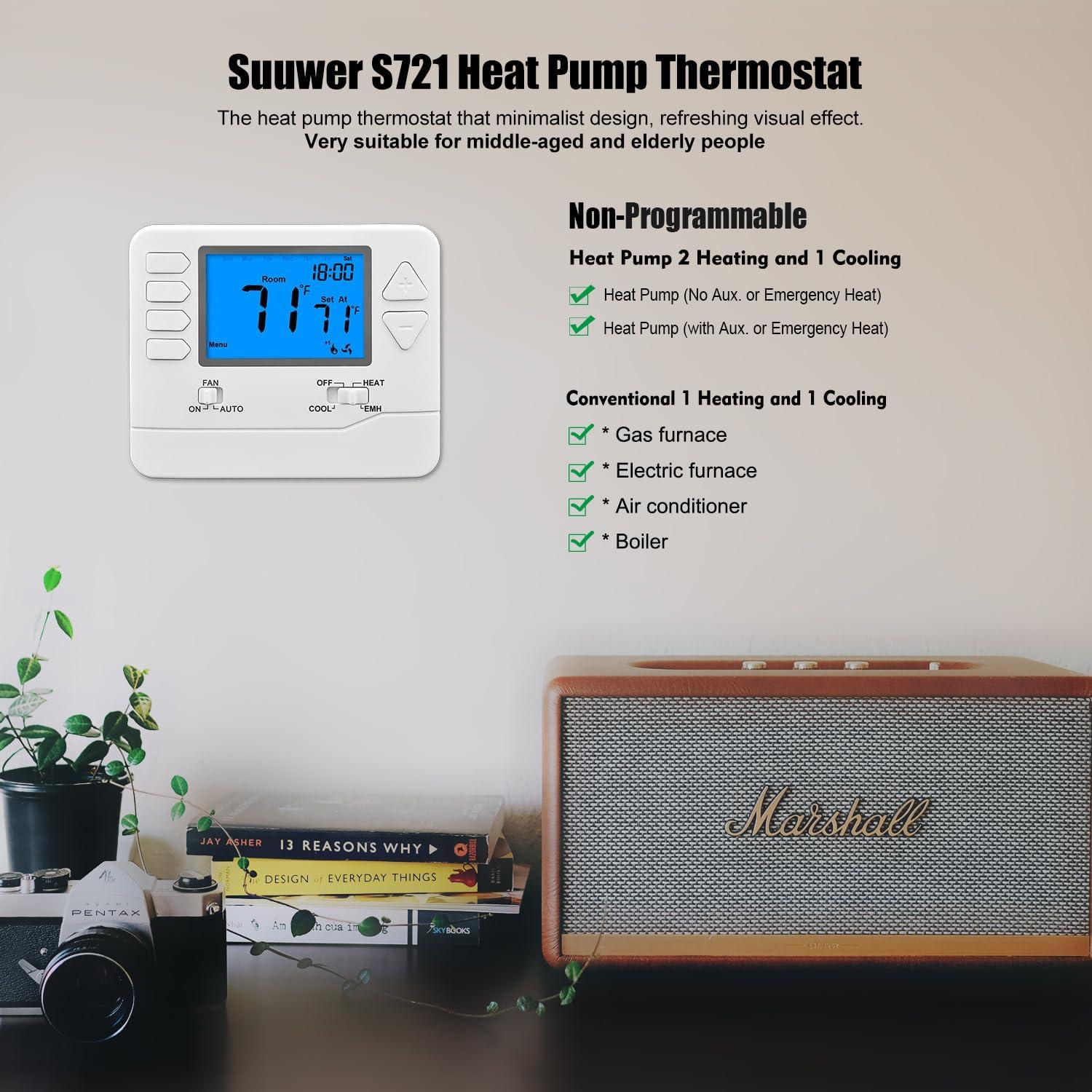 Termostato Suuwer S721 Bomba de Calor No Programable 2H/1C