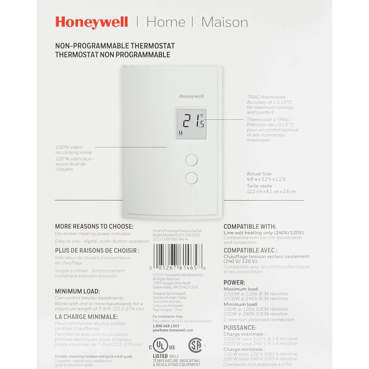Termostato Digital No Programable Honeywell RLV3120A 240V