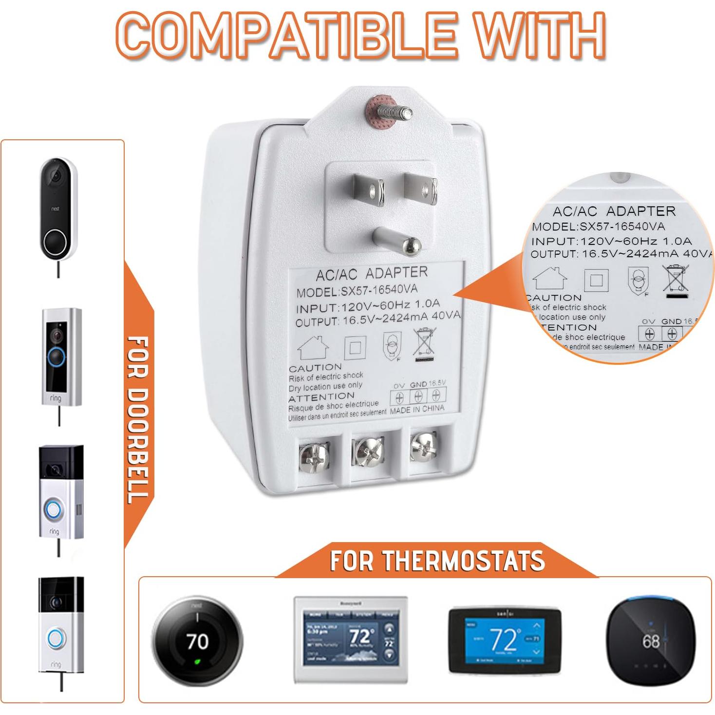 Transformador Enchufable 16.5V 40VA JAMHER para Timbres y Termostatos