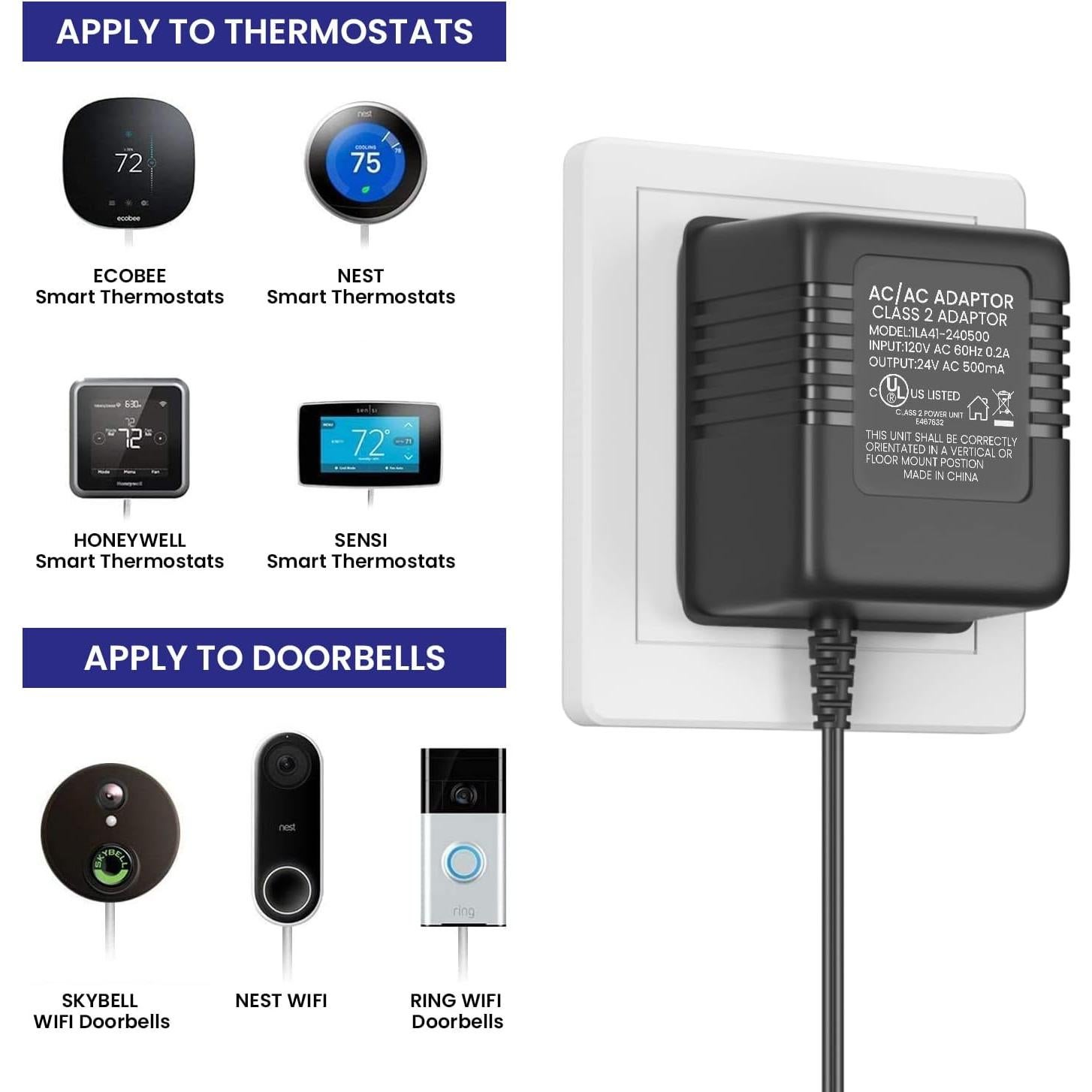 Adaptador de 24V CA 500mA XXSZHY para Ring y termostatos