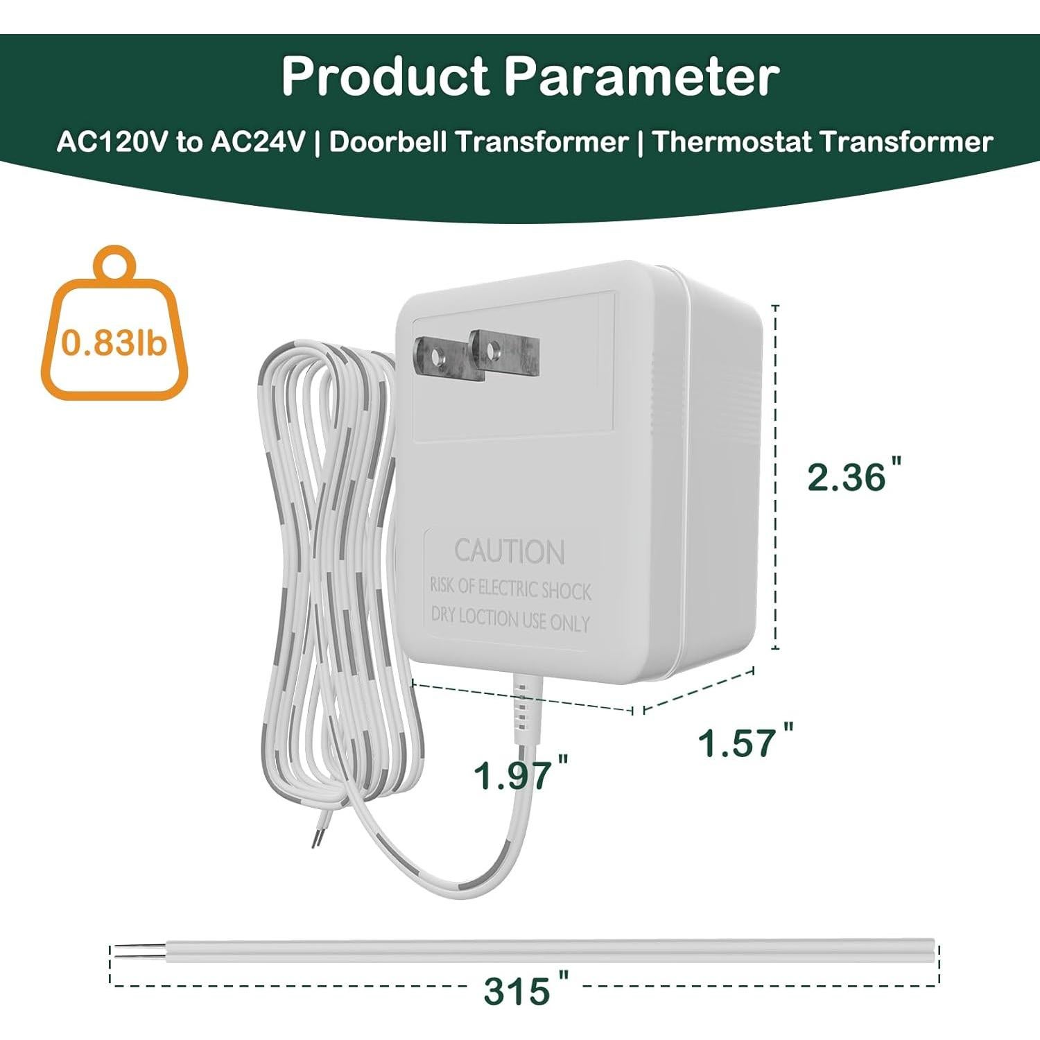 Transformador 24V CA Dadaodadao para Timbres y Termostatos