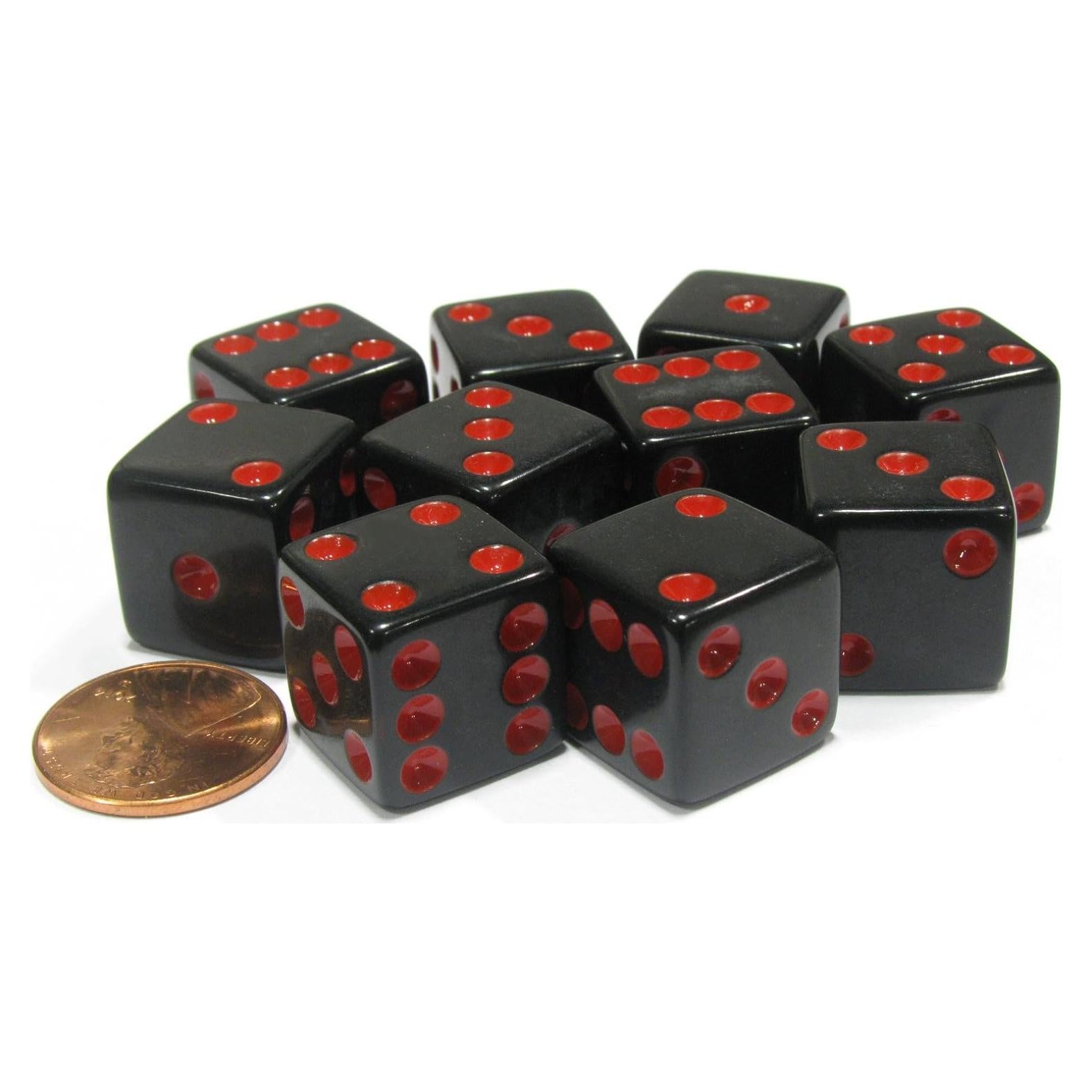 Juego de 10 Dados Negros 16mm Koplow Games con Puntos Rojos