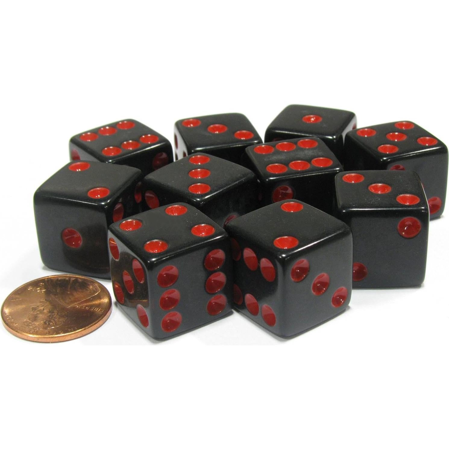 Juego de 10 Dados Negros 16mm Koplow Games con Puntos Rojos