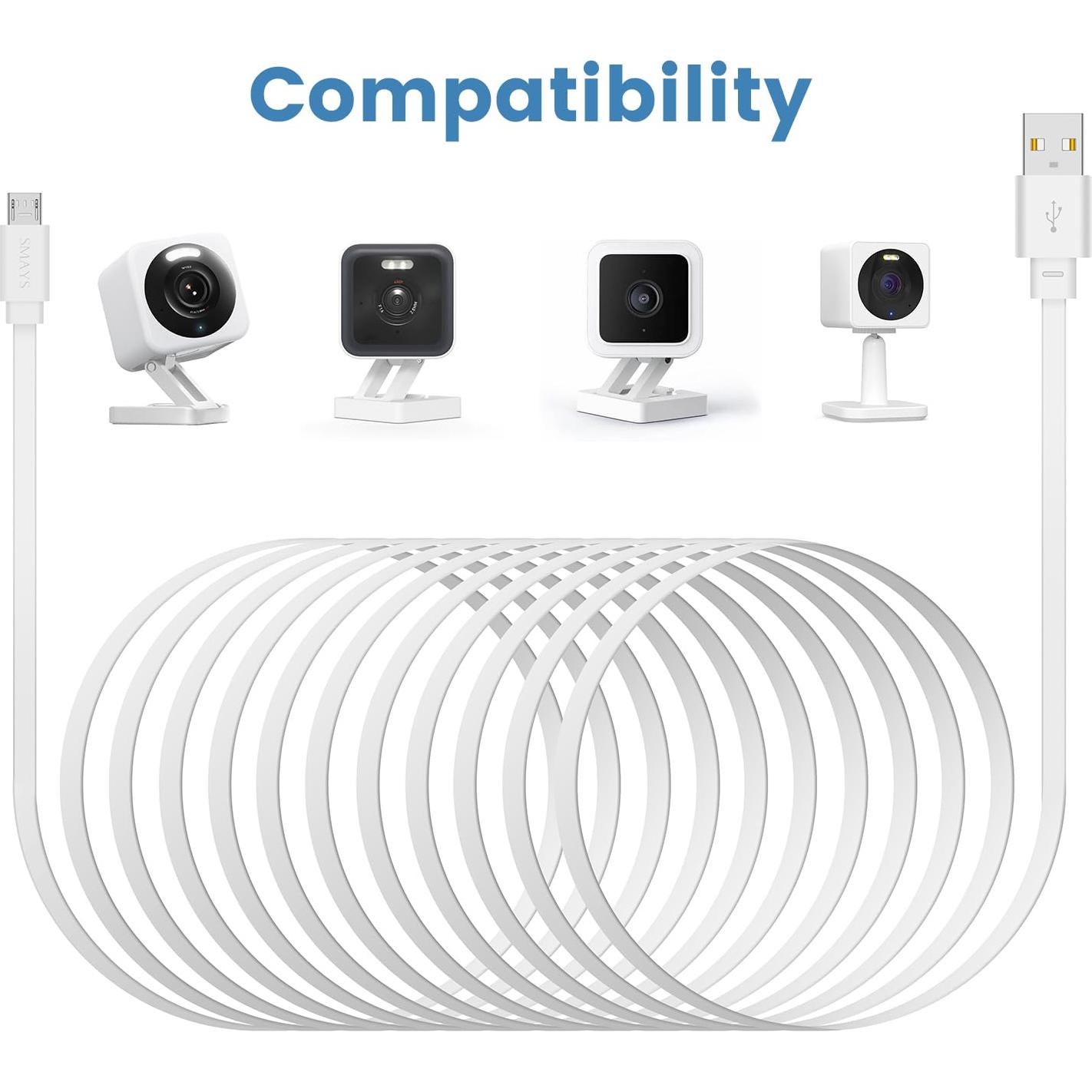Paquete de 4 Cables de Extensión Micro USB 7.62 m SMAYS Blanco