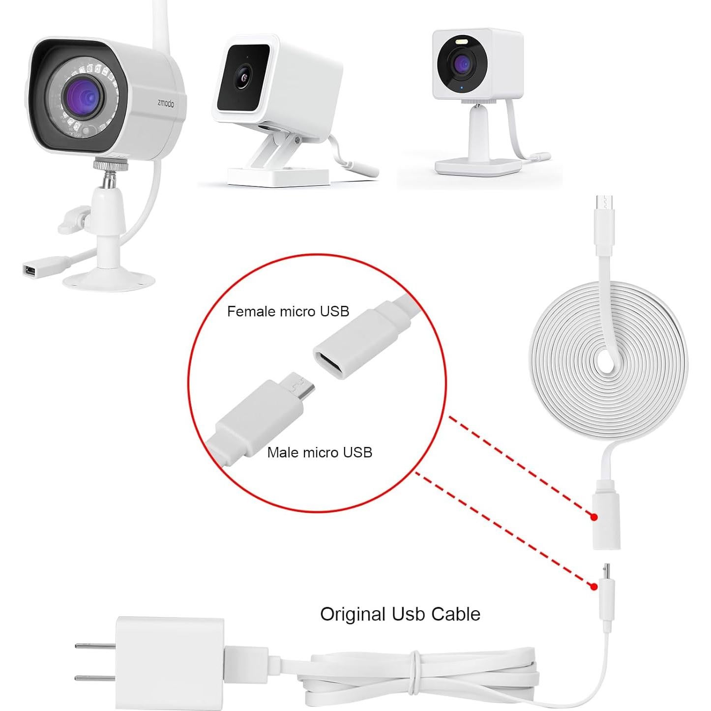 Cable de Extensión Micro USB Uogw 10ft (3m) para Cámaras