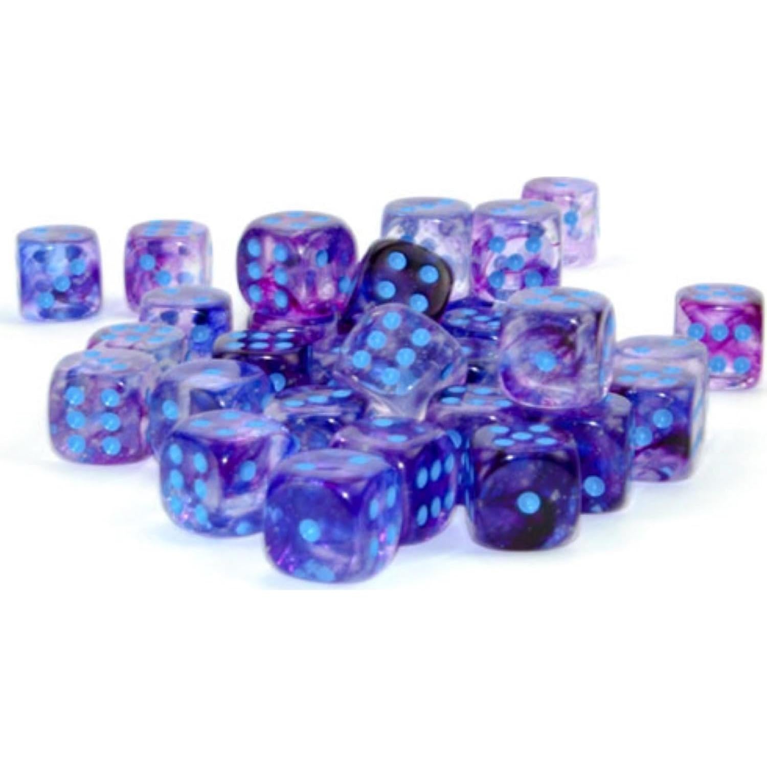 Dados Luminosos Chessex Nebula 12mm d6 Nocturno Azul - 36 Piezas