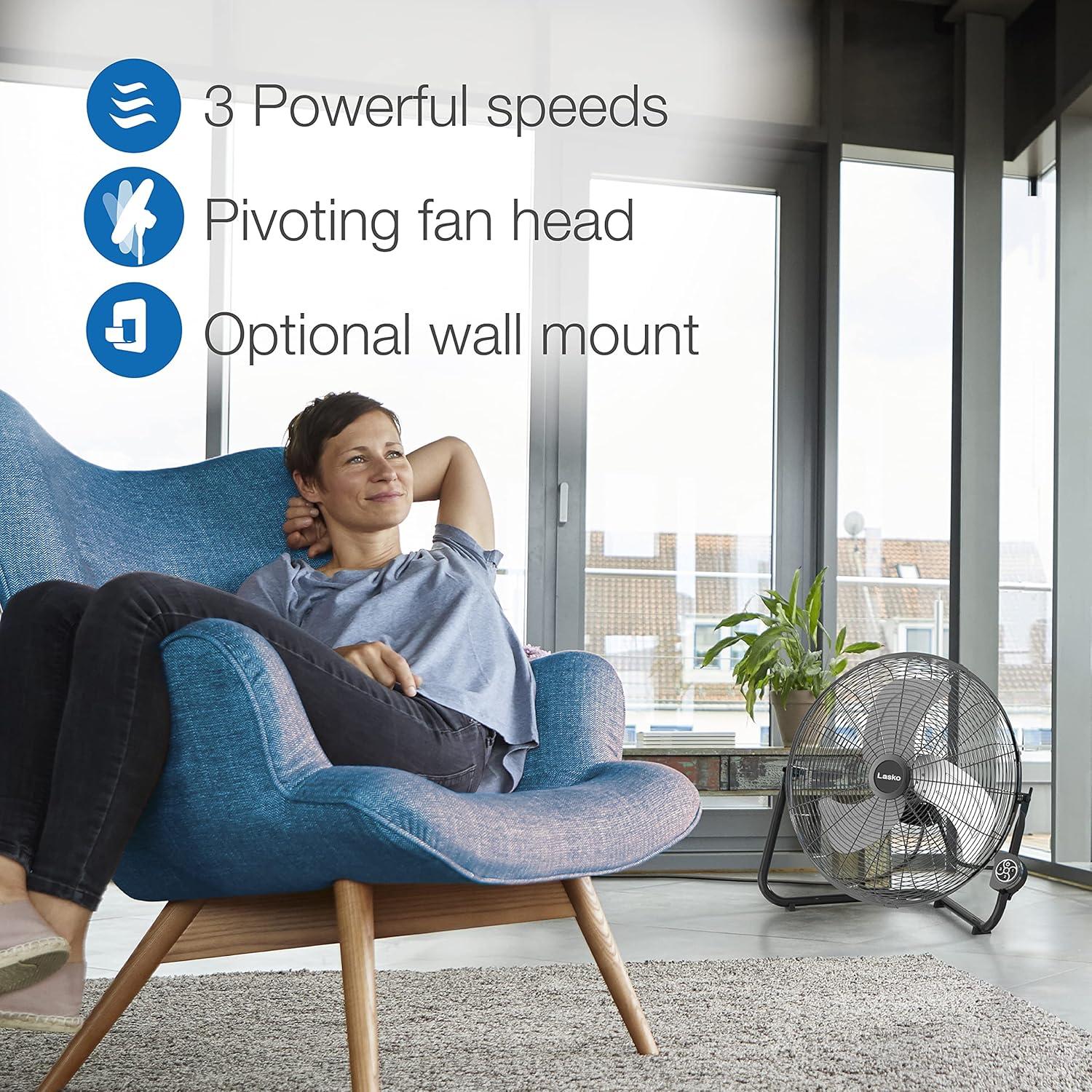 Ventilador de Pared Lasko H20660 20" Negro 3 Velocidades con Control Remoto