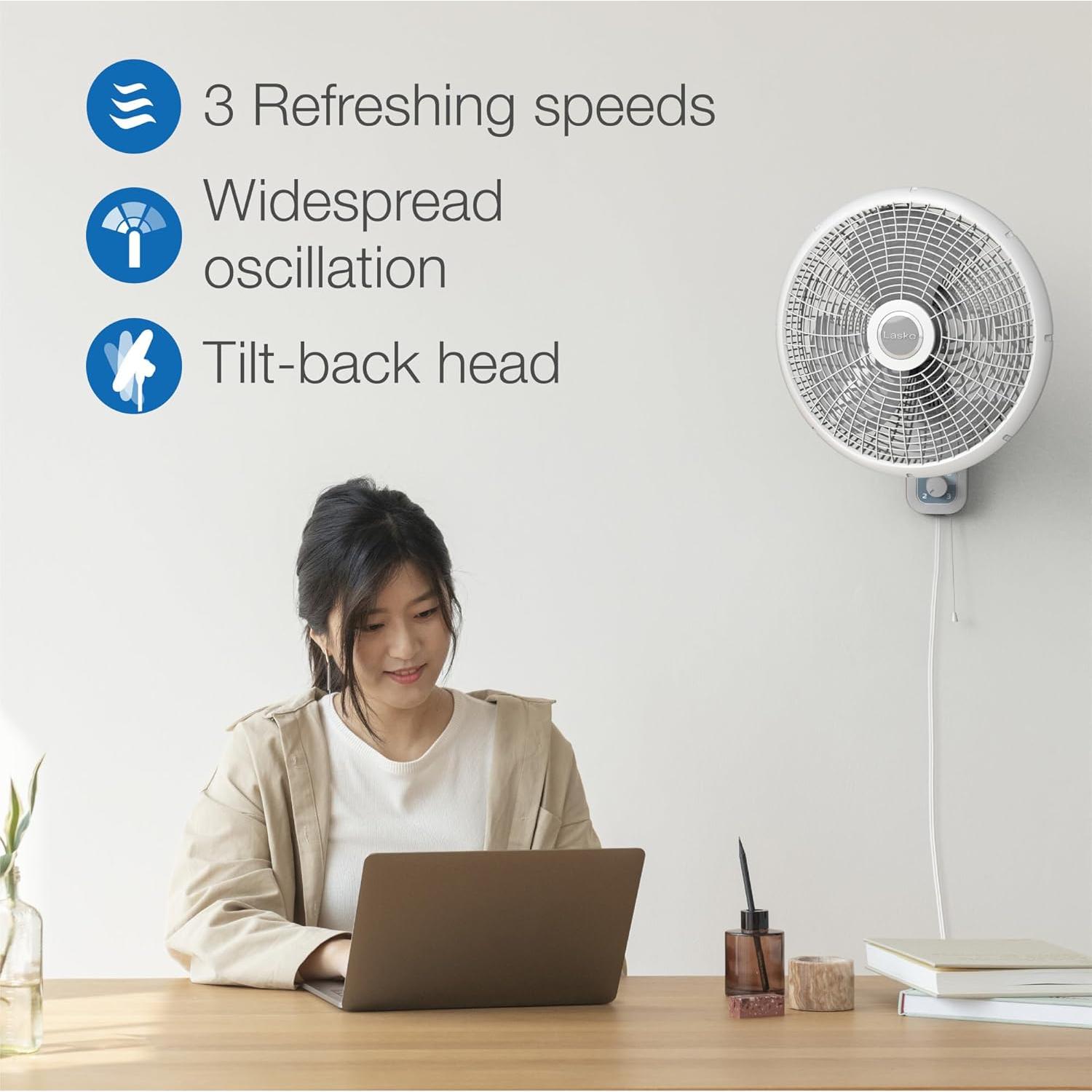 Ventilador de Pared Lasko M16900 16" Oscilante 3 Velocidades