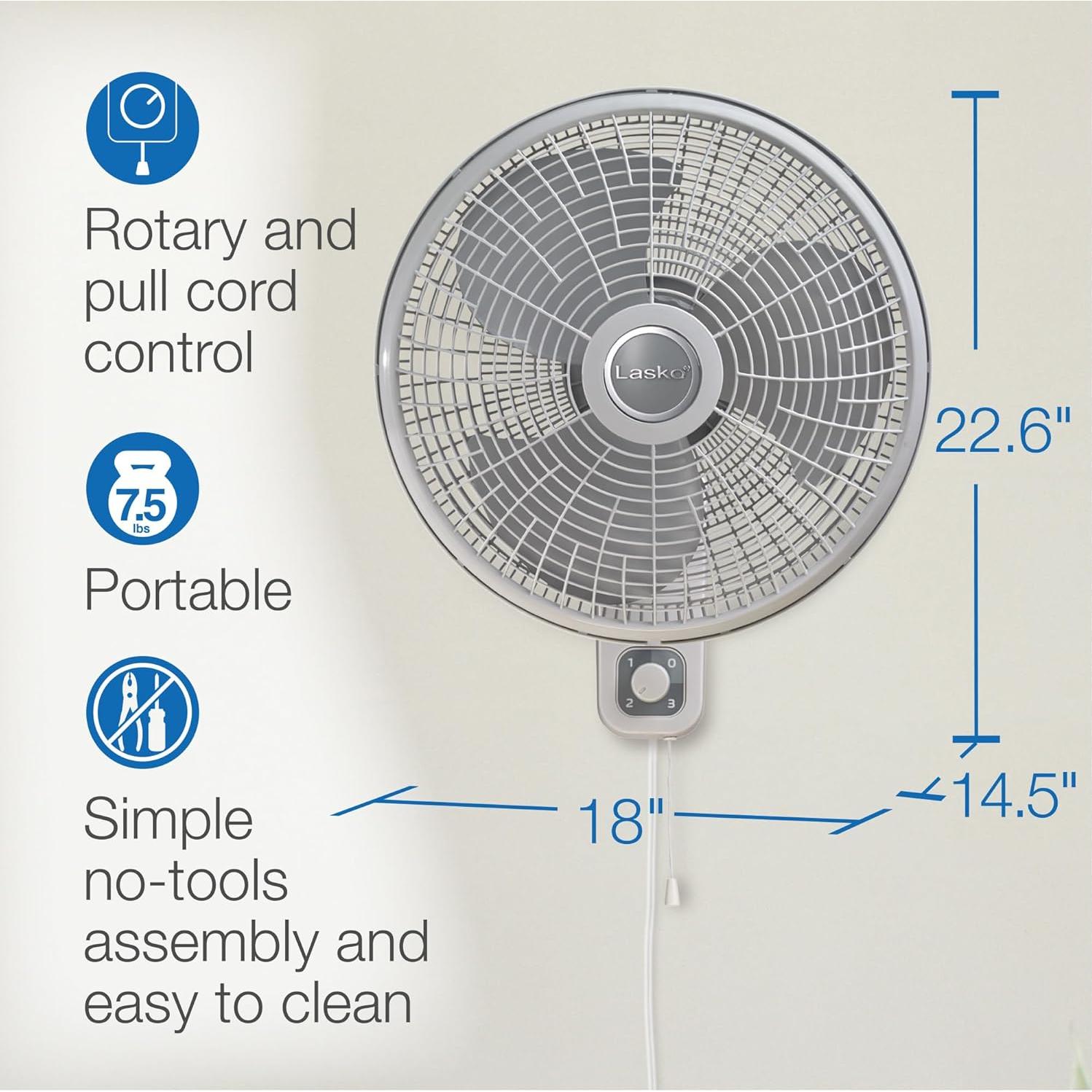 Ventilador de Pared Lasko M16900 16" Oscilante 3 Velocidades