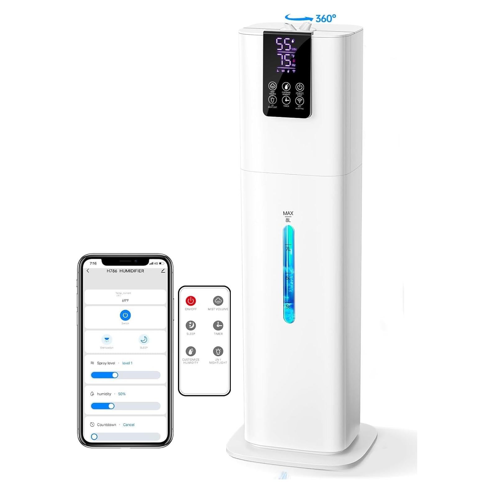 Humidificador Inteligente Hiswelle H786 8L Control Remoto Blanco