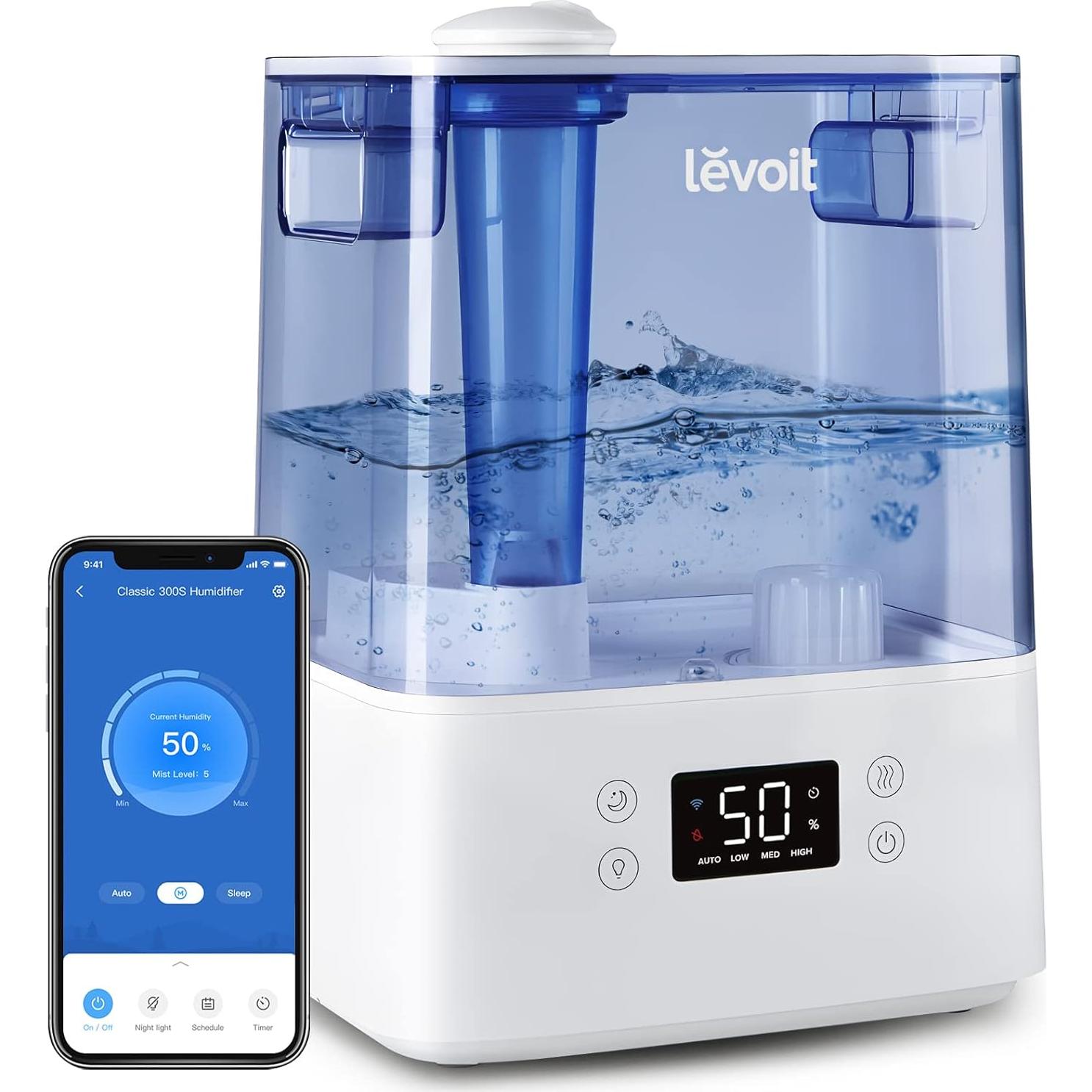 Humidificador Ultrasonido LEVOIT 6L Vapor Frío y Caliente