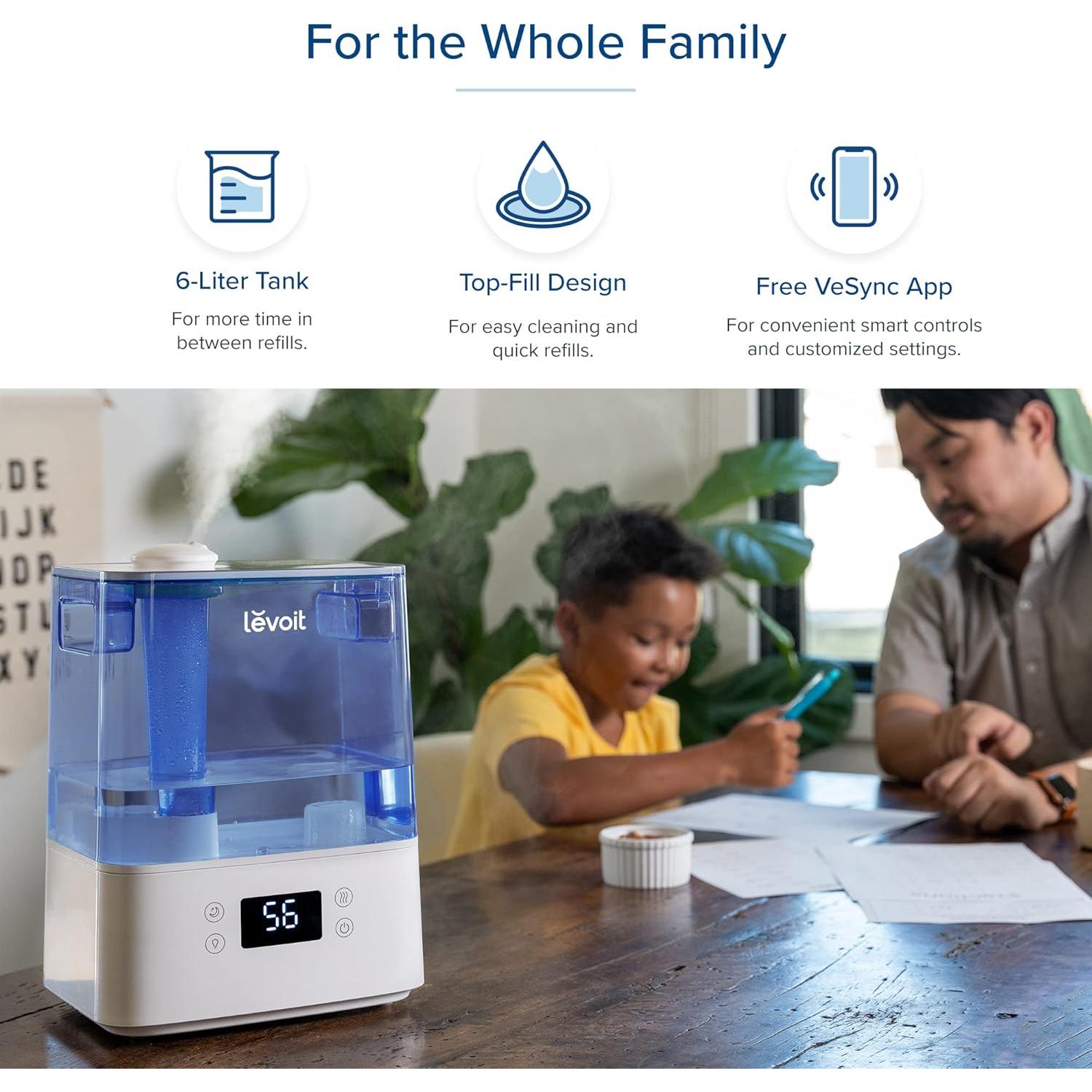 Humidificador Ultrasonido LEVOIT 6L Vapor Frío y Caliente