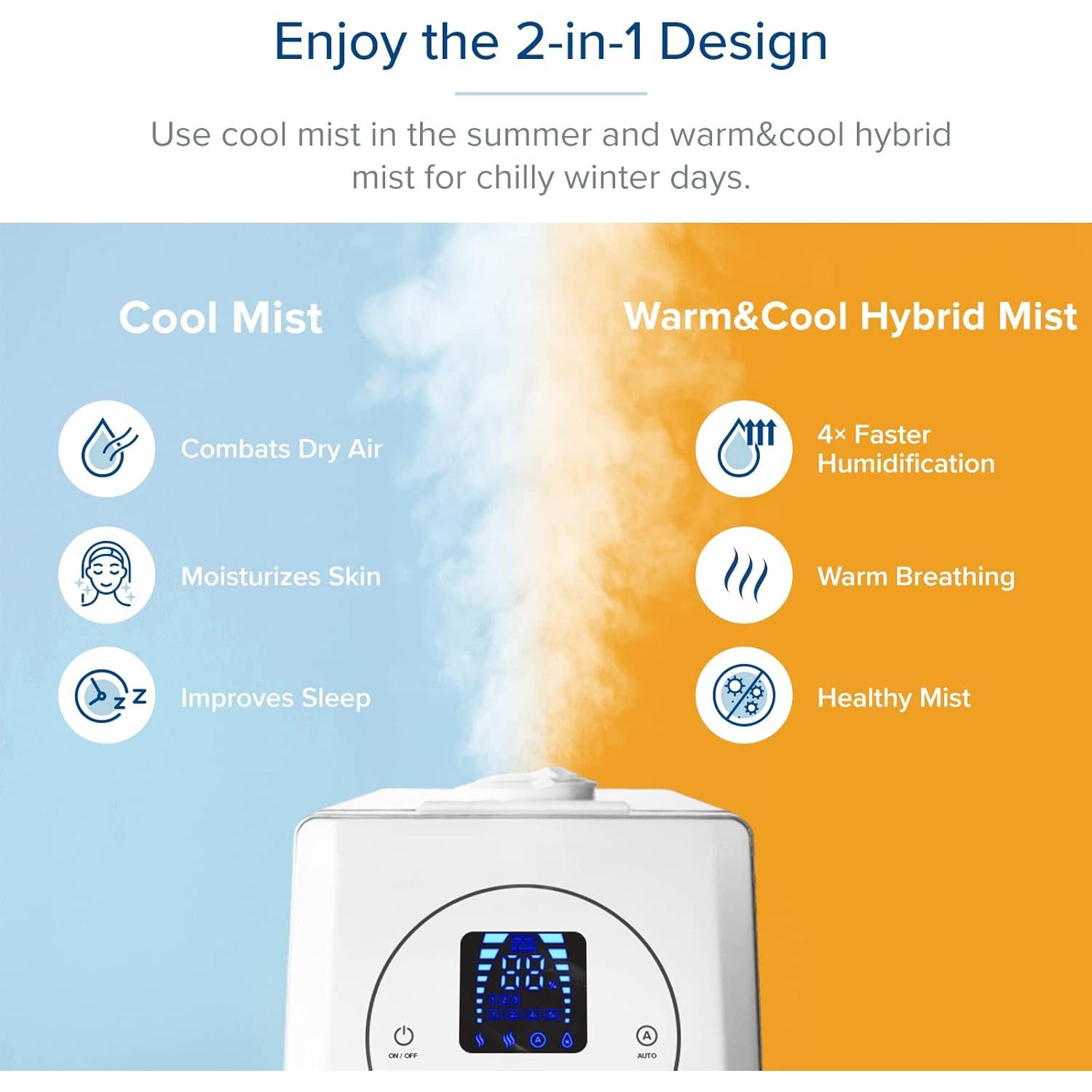 Humidificador Ultrasonido LEVOIT 6L Vapor Frío y Caliente