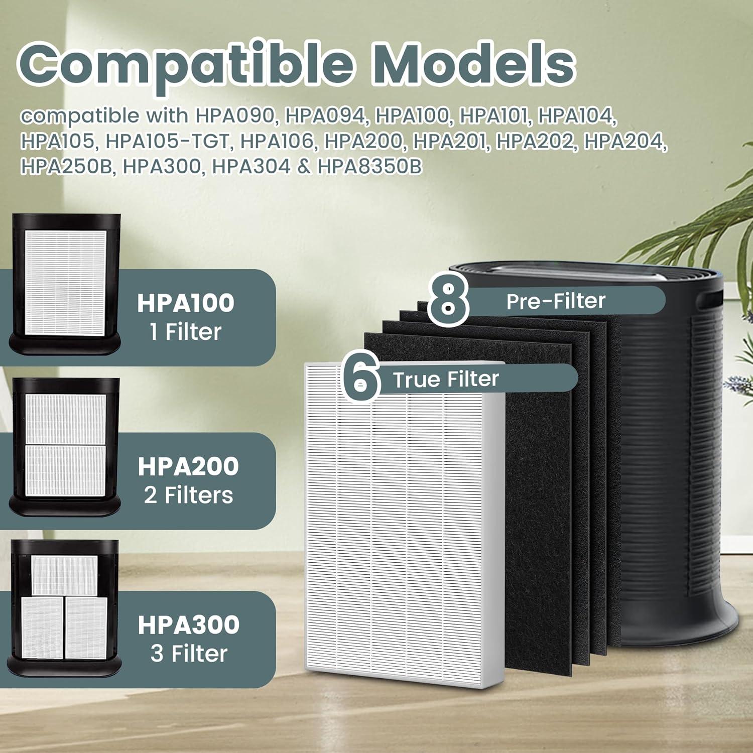 Reemplazo Filtro HEPA HPA300 Honeywell 6 Filtros + 8 Pre-Filtros