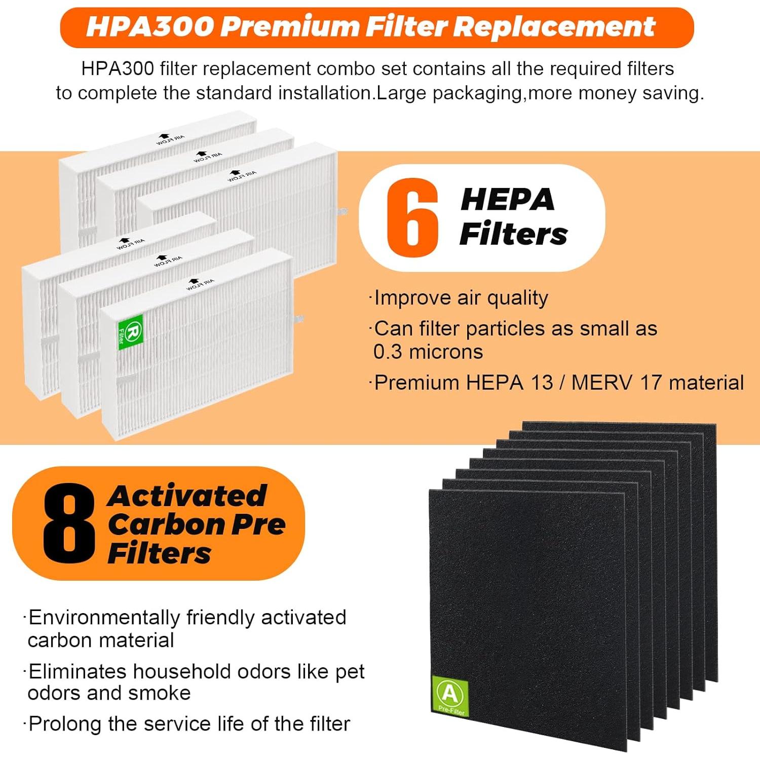 Filtro HEPA HPA300 Blutoget 6 Piezas + 8 Filtros Carbono