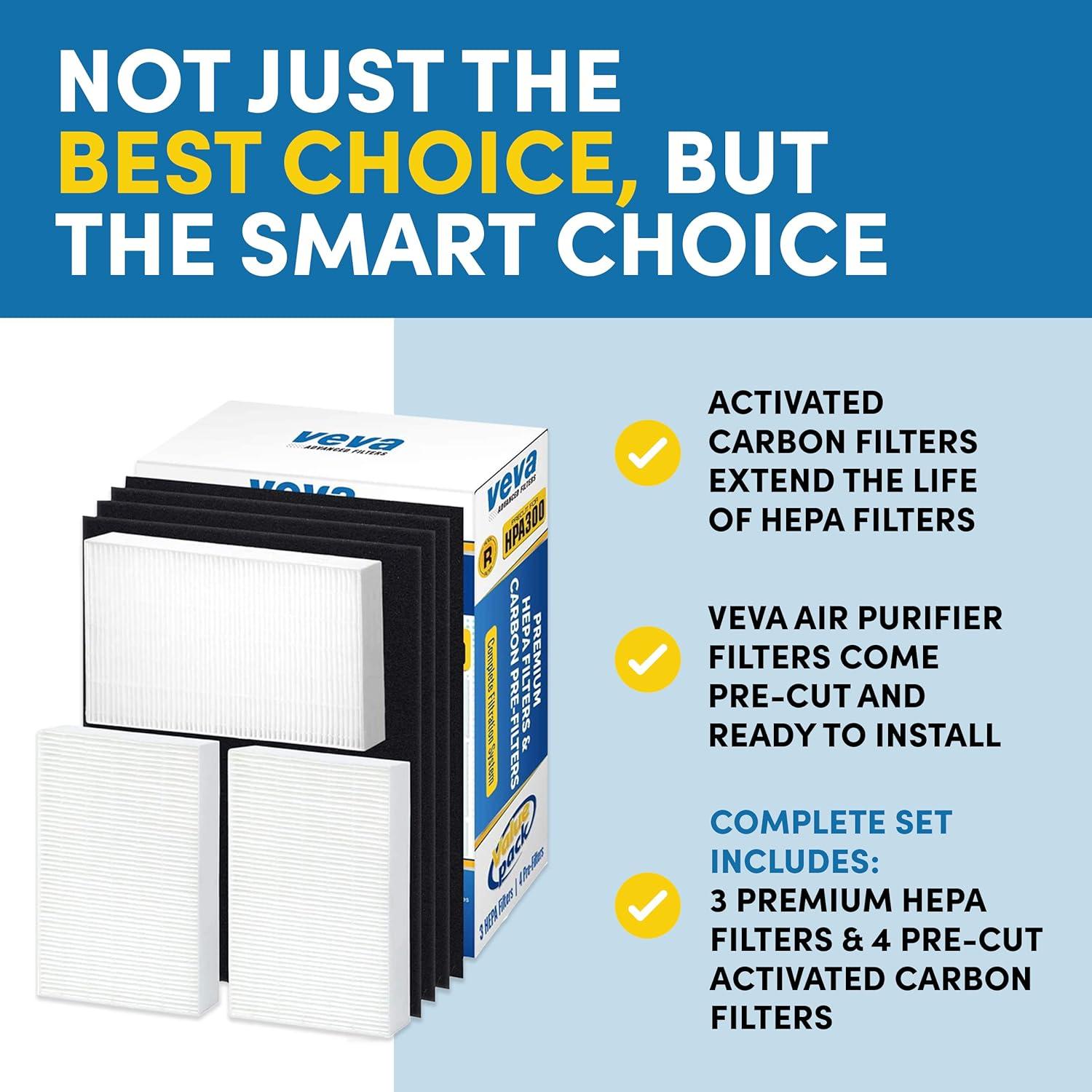 Filtros HEPA VEVA HPA300 para Purificador Honeywell - 3 HEPA + 4 Carbón