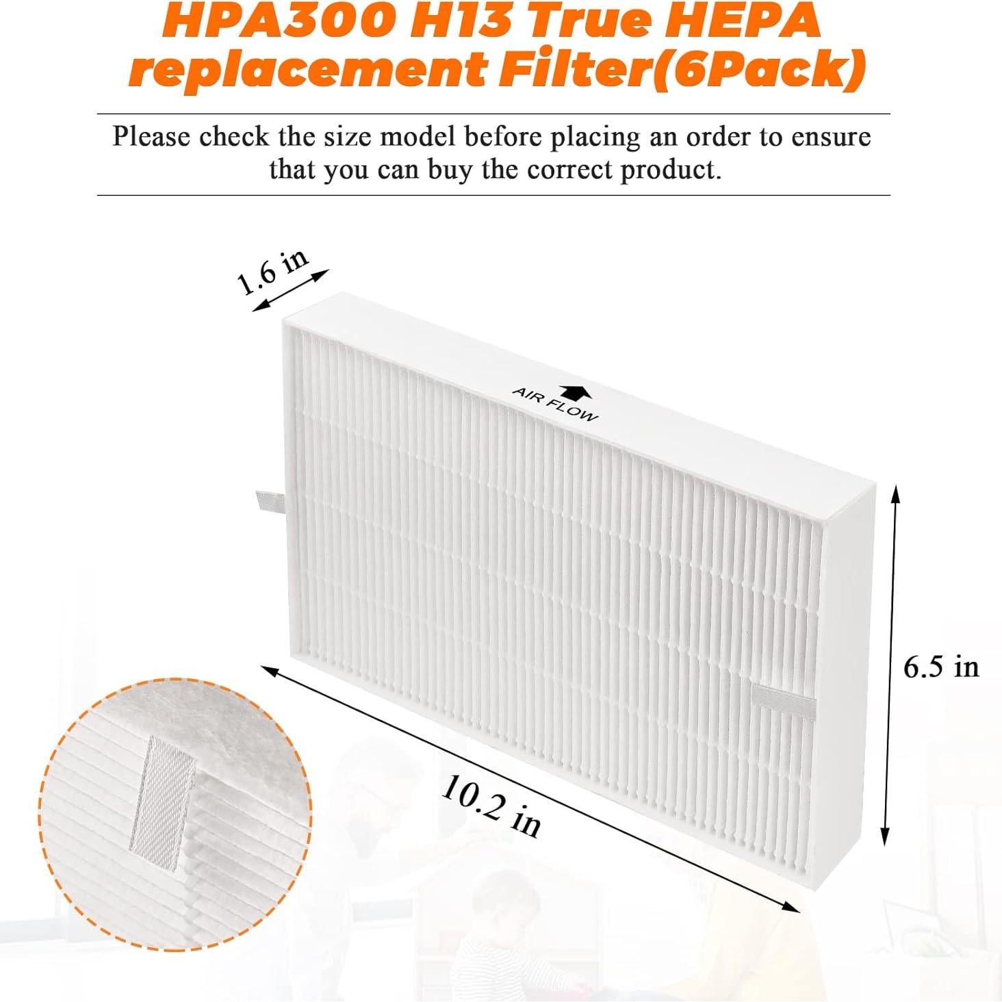 Filtro HEPA HPA300 Blutoget - 6 Piezas para Purificadores Honeywell