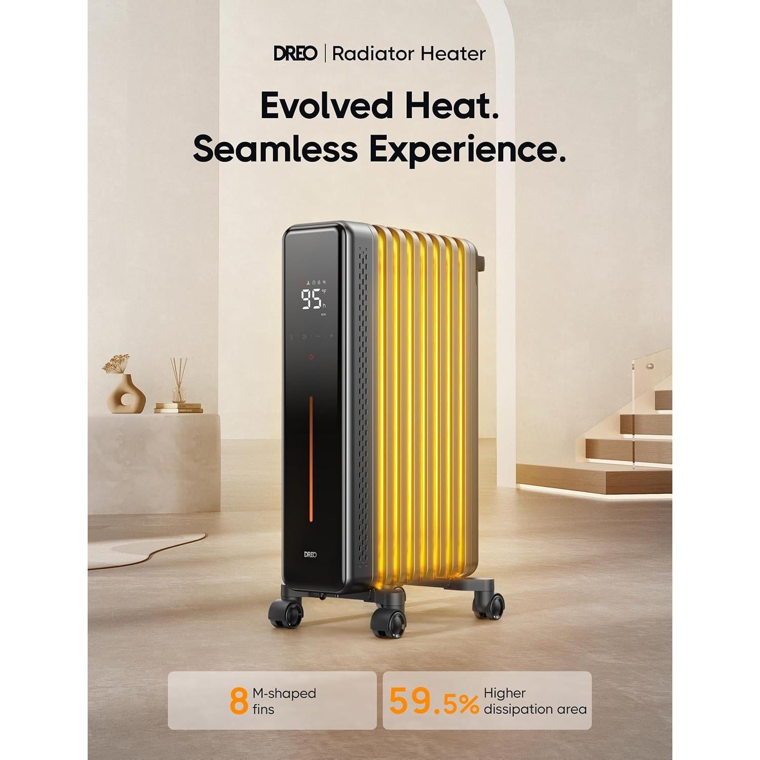 Calefactor Dreo 1500W Radiador de Aceite y Cerámico con Control Remoto
