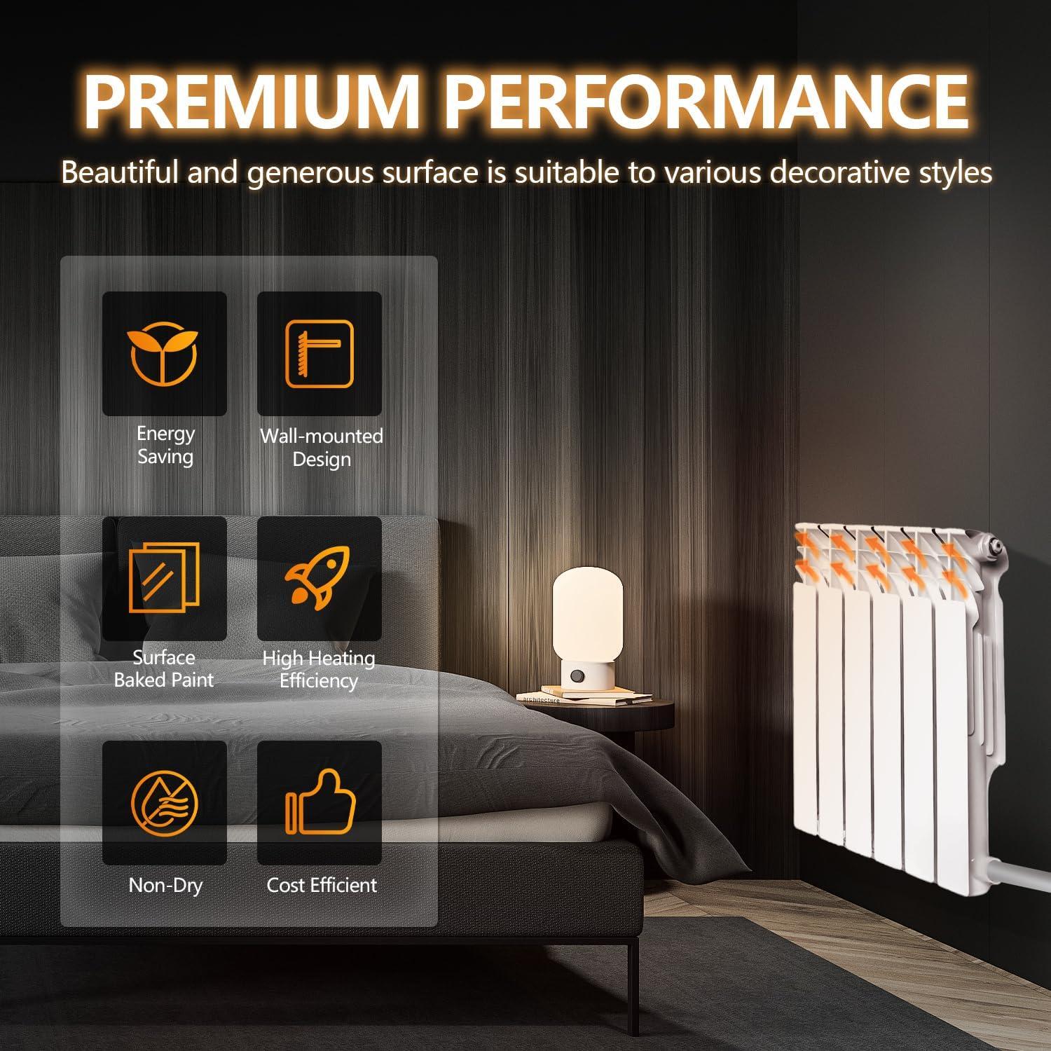 Radiador de Agua Caliente Eficiente Aluminio 8 Paneles 57x65cm