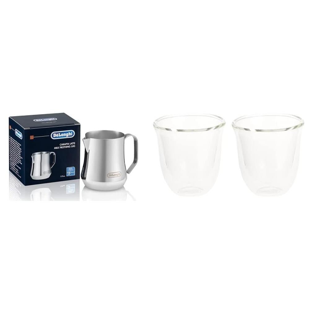 Jarra de Espuma de Leche De'Longhi 350 ml + Set 2 Vasos Térmicos