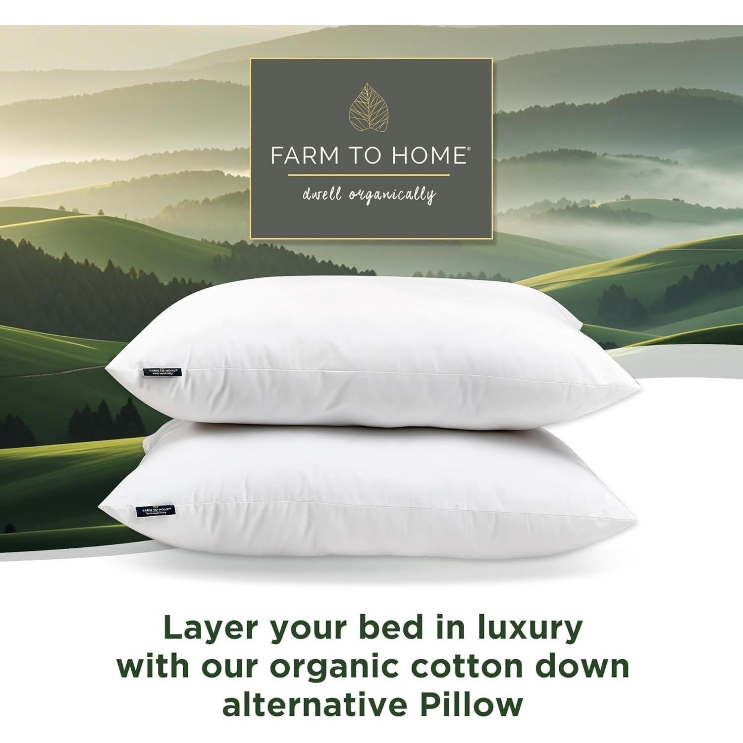 Almohadas Queen 100% Algodón Orgánico De la Granja a Casa - Paquete de 2