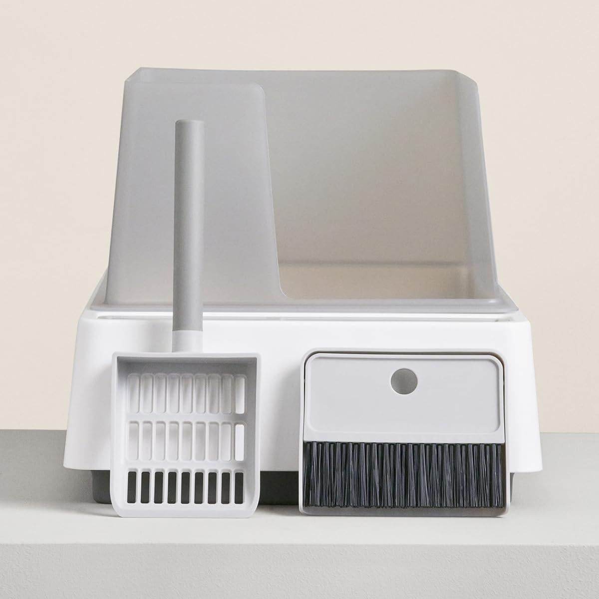 Caja de Arena Abierta Tuft & Paw Cove para Gatos Grandes - Blanco/Gris