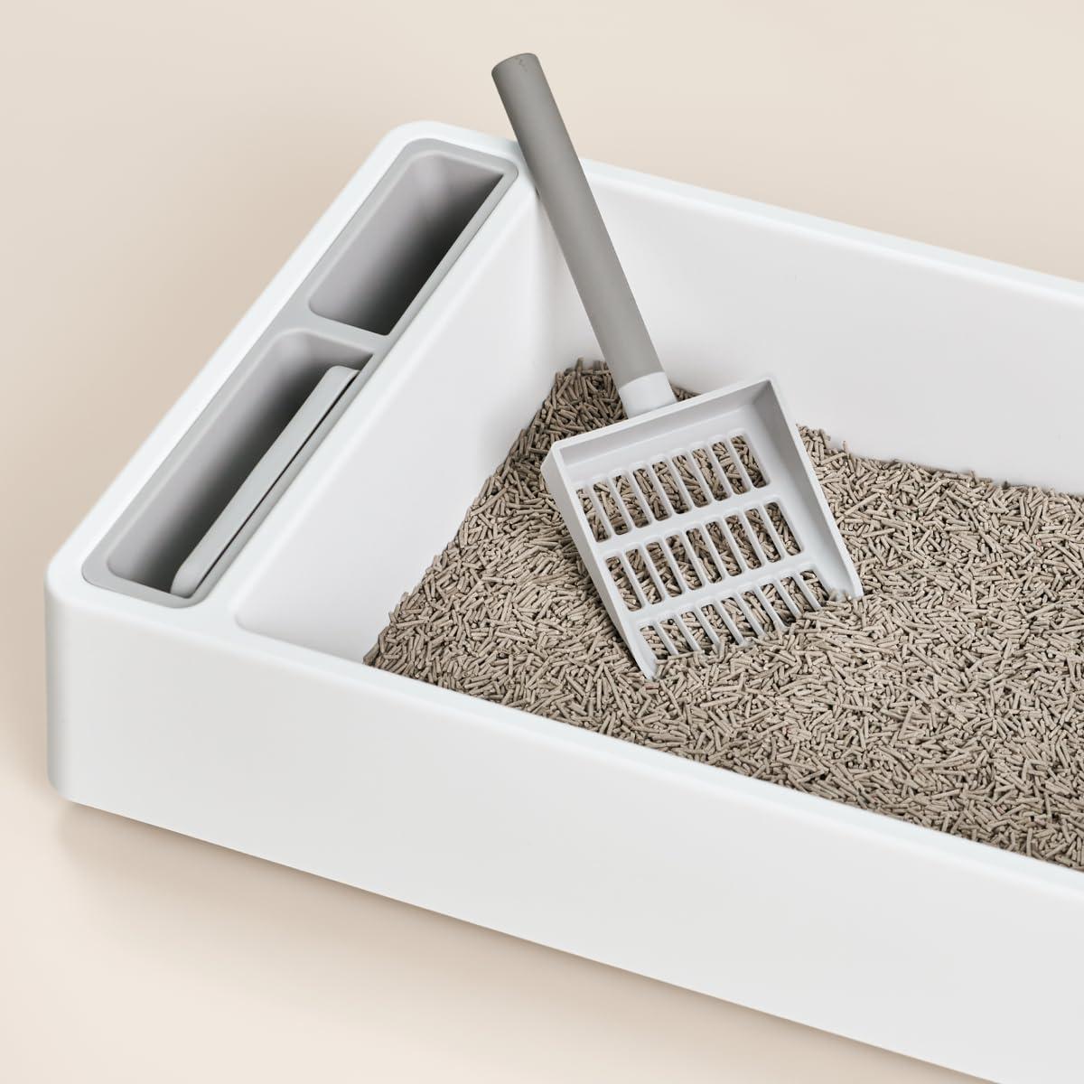 Caja de Arena Abierta Tuft & Paw Cove para Gatos Grandes - Blanco/Gris