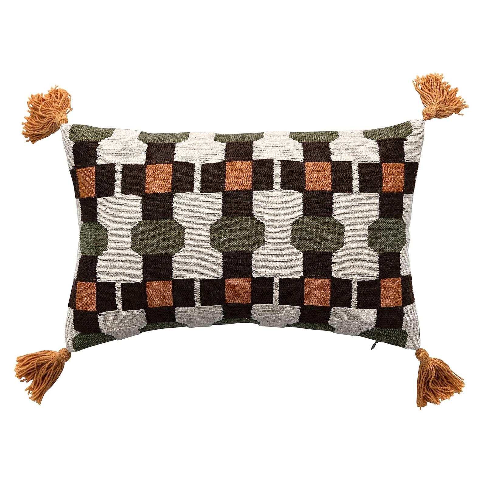 Almohada Lumbar Bordada 40.64 cm Algodón Geométrico Creative Co-Op