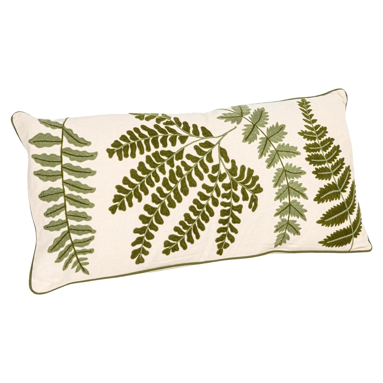 Almohada Lumbar Algodón Creative Co-Op 81x36 cm Bordado Helechos