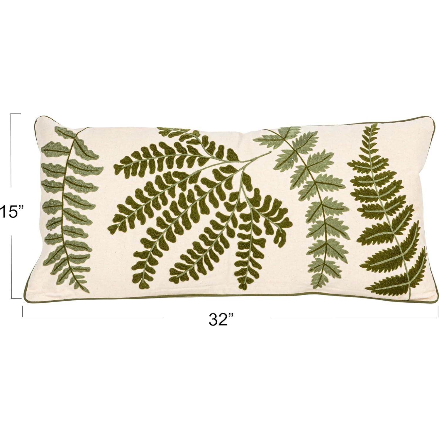 Almohada Lumbar Algodón Creative Co-Op 81x36 cm Bordado Helechos