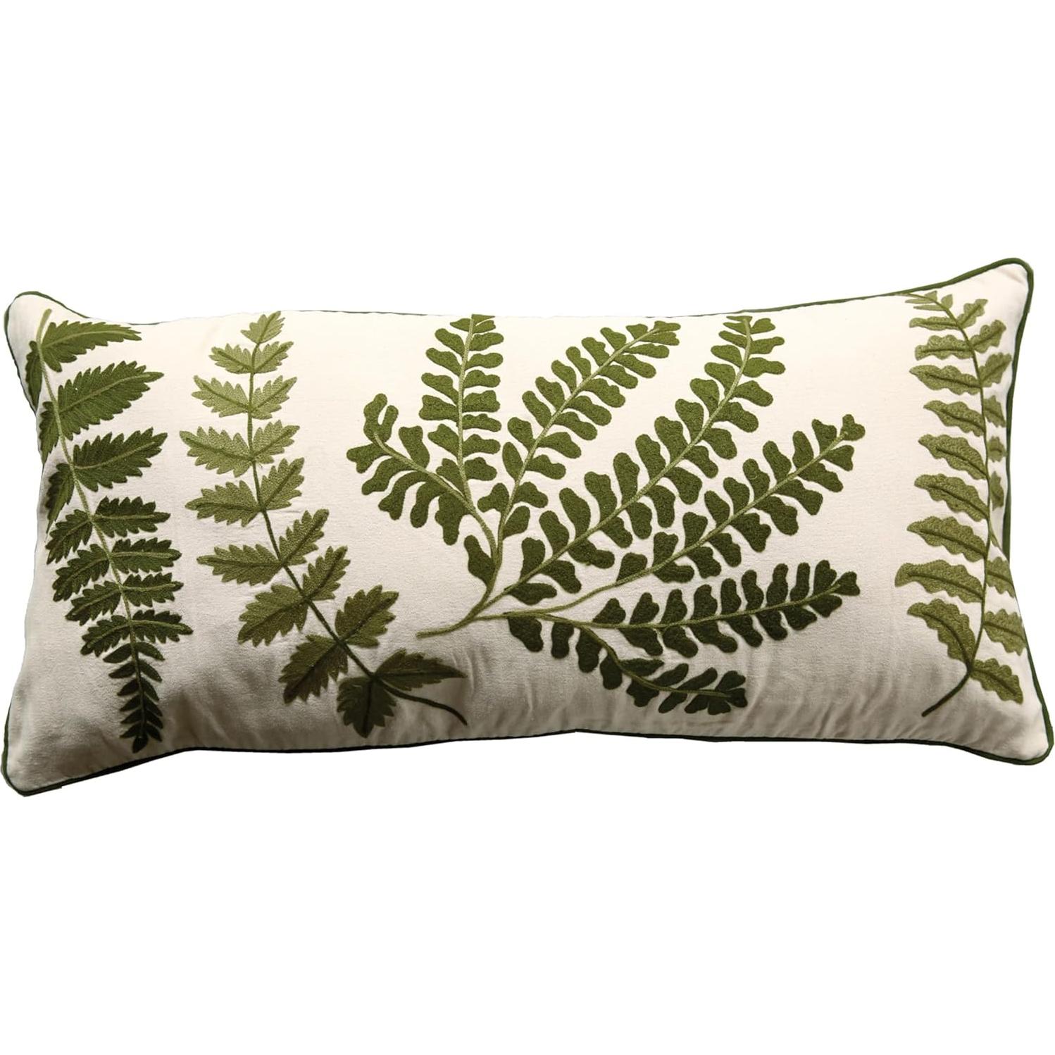 Almohada Lumbar Algodón Creative Co-Op 81x36 cm Bordado Helechos