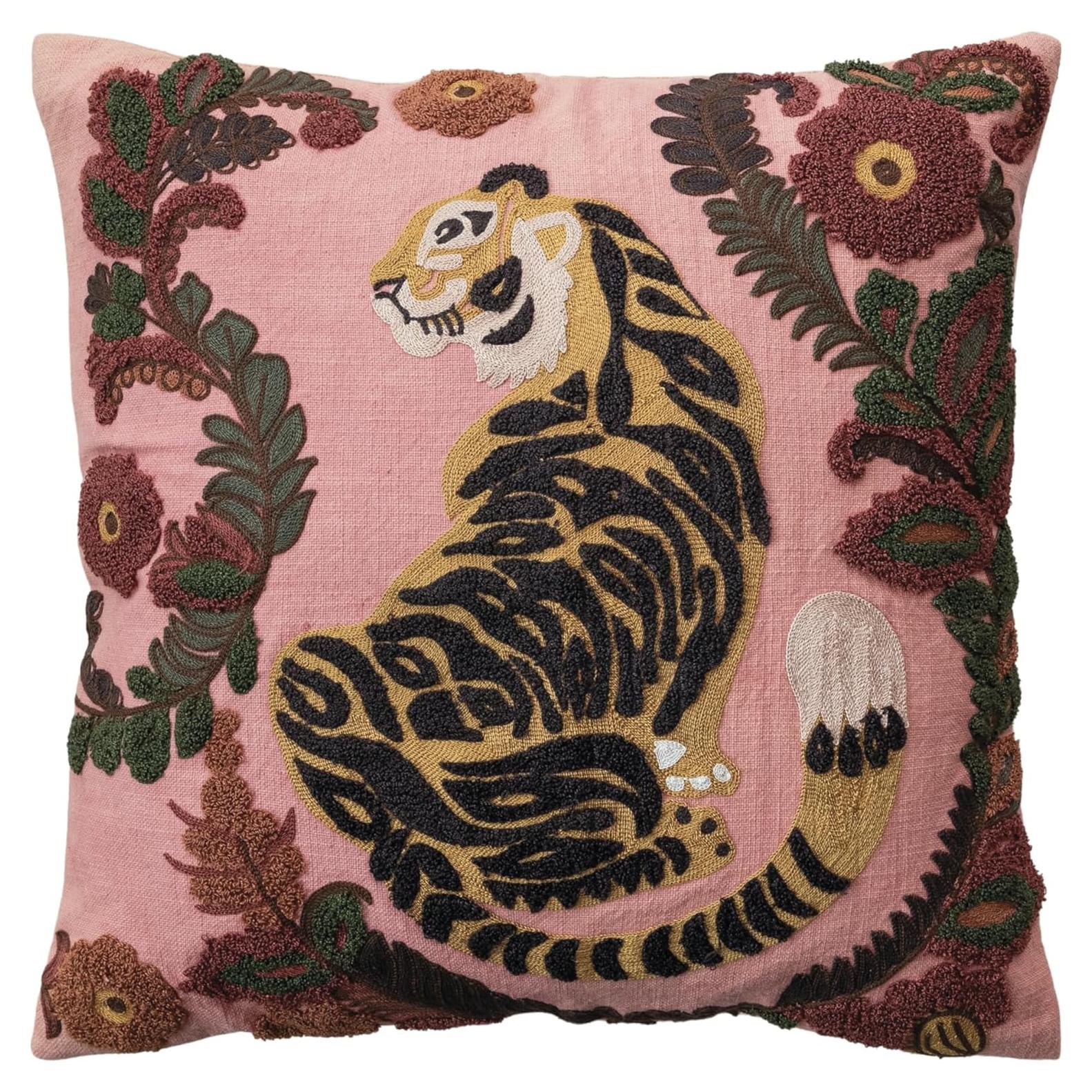 Almohada Decorativa Creative Co-Op Algodón Slub Tigre Flores 50x50cm