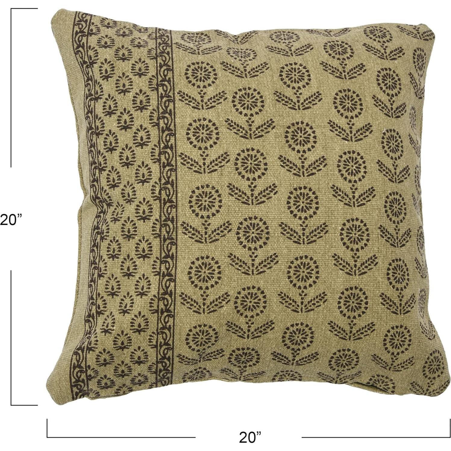 Funda de Almohada Cuadrada Floral Verde Oliva 50.8 cm Creative Co-Op