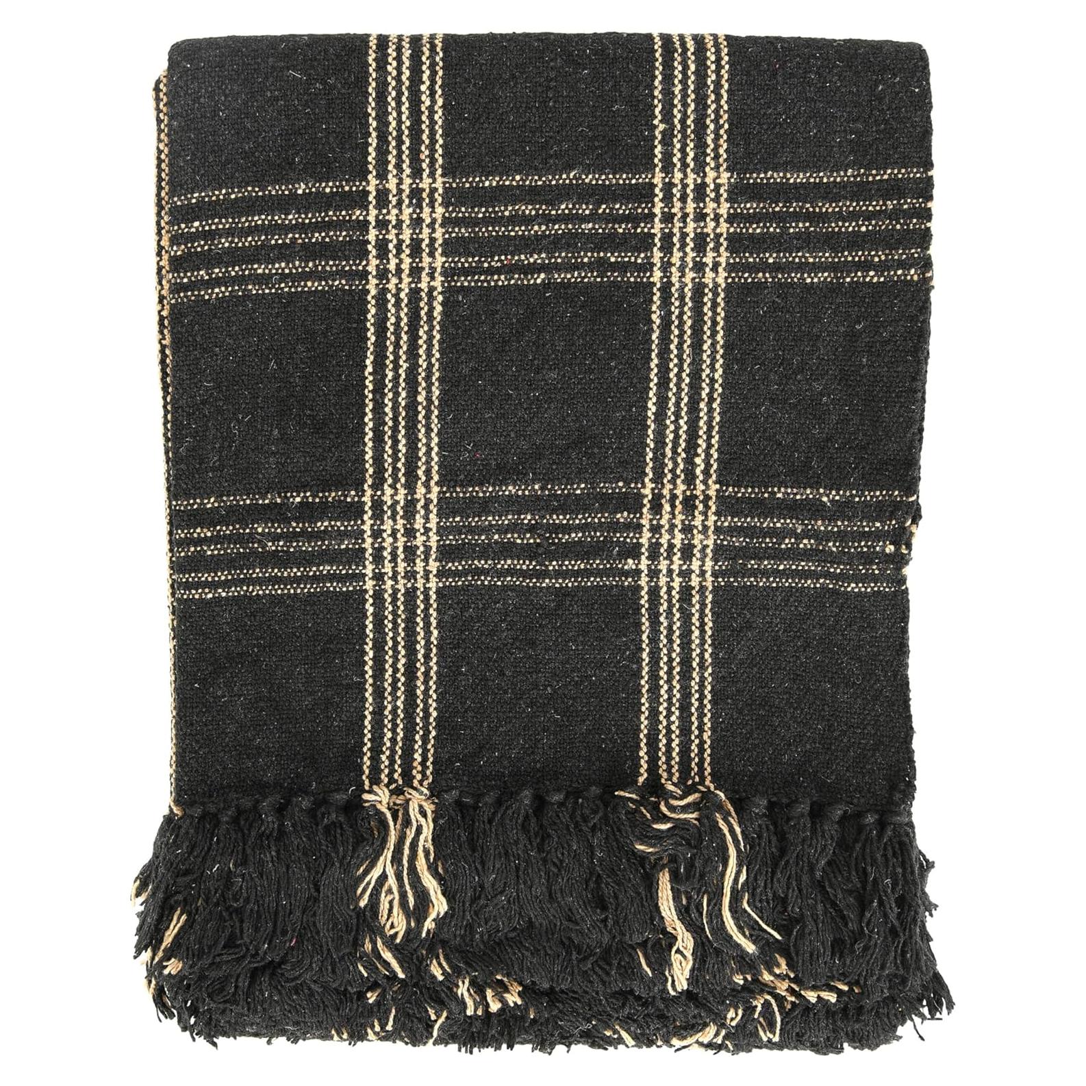 Manta Tejida de Algodón Reclamado con Flecos 152x127 cm