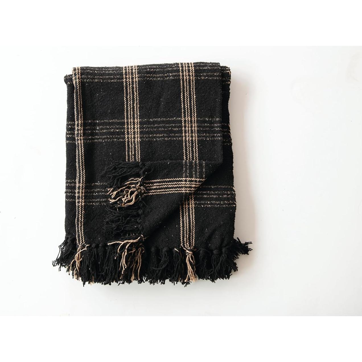 Manta Tejida de Algodón Reclamado con Flecos 152x127 cm