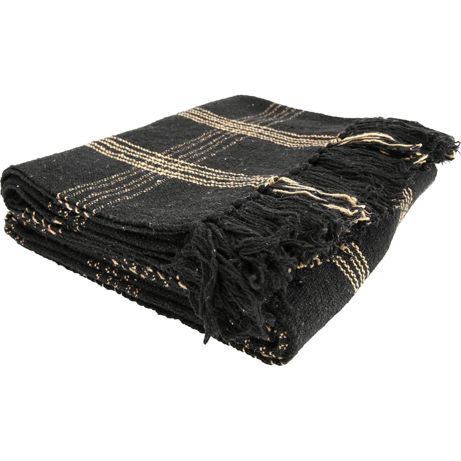 Manta Tejida de Algodón Reclamado con Flecos 152x127 cm