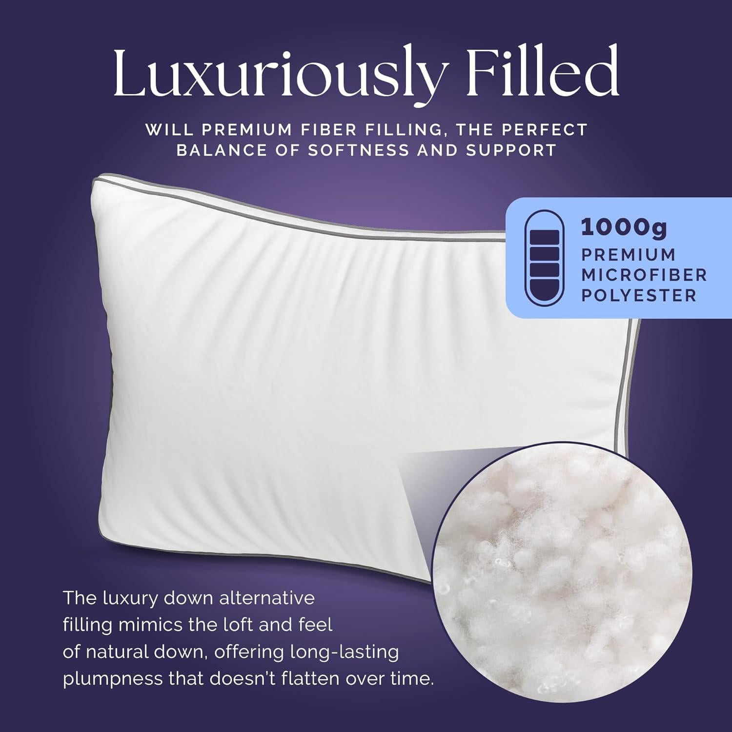 TOOFLEE Almohadas Queen de Microfibra - 2 Unidades Suaves y Hipoalergénicas